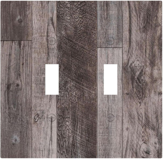 Decorative Switch Plates Rustic Dark Grey Wood Retro Country Wooden 2 Gang Double Toggle Outlet Light Switch Cover Wall Plate Electrical Faceplate for Farmhouse Cabin Decor
