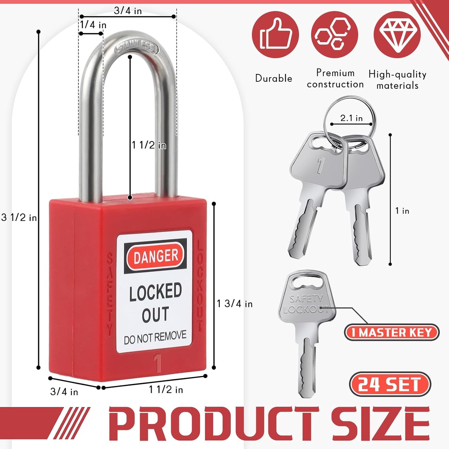 Landhoow 24 Set Lockout Tagout Locks and Keys Kit Loto Locks Different Safety Lock 2 Keys Per Lock Tag Out Padlocks for Electrical Lockout Tag Out Stations and Devices Kits (Red)