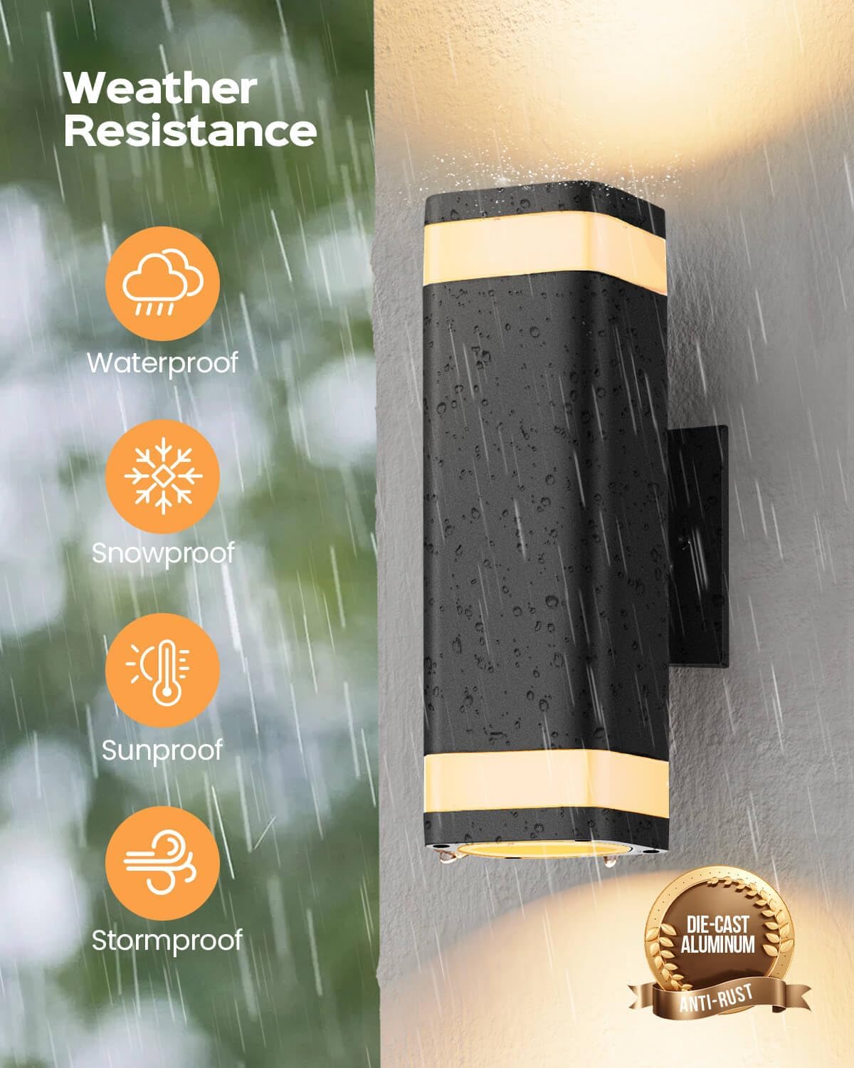 SHIMR Dusk to Dawn Outdoor Wall Light with Sensor, Waterproof Up and Down Exterior Wall Sconce, Modern Black Aluminum Outdoor Light Fixture for Porch Patio Garage, LED Bulbs Included