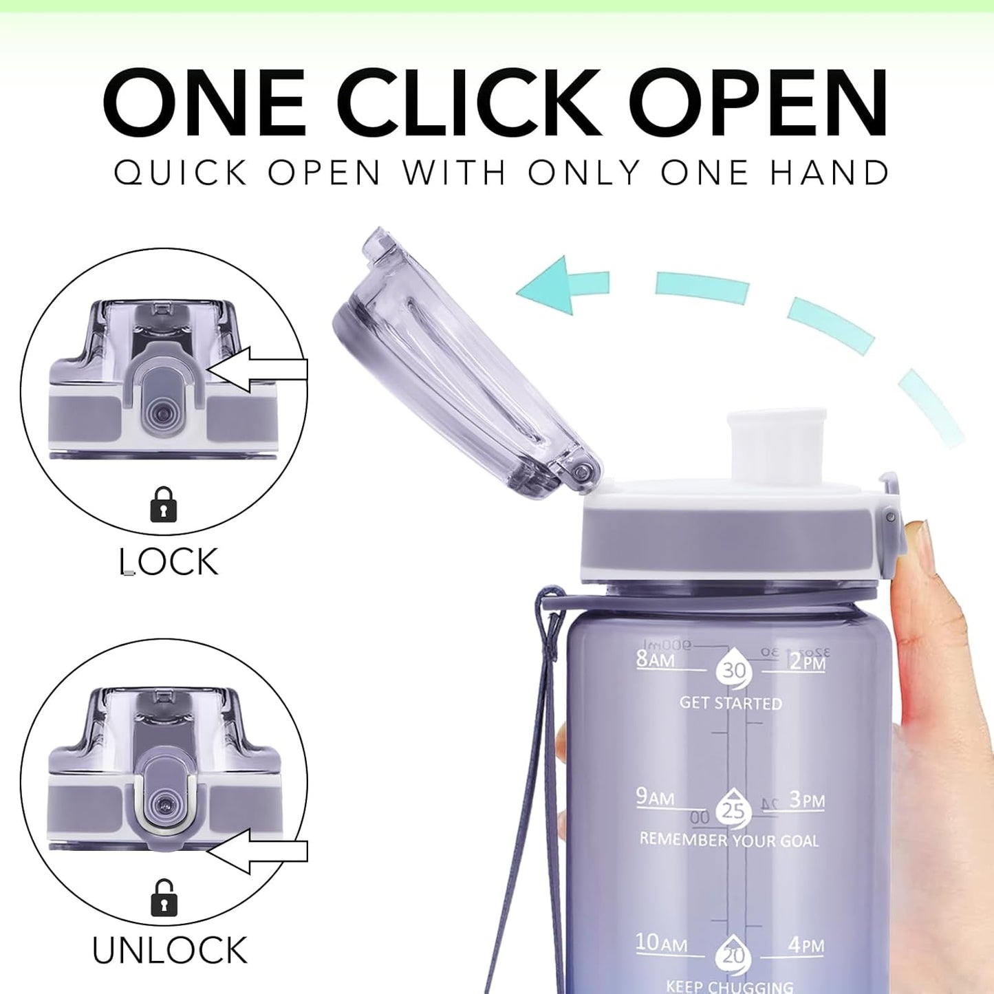 32oz Water Bottle with Time Marker, Motivational Drinking Bottle with Strap, BPA-Free Leak-Proof, Encouraging Water Bottle Time to Drink Water for Gym School Office Travel
