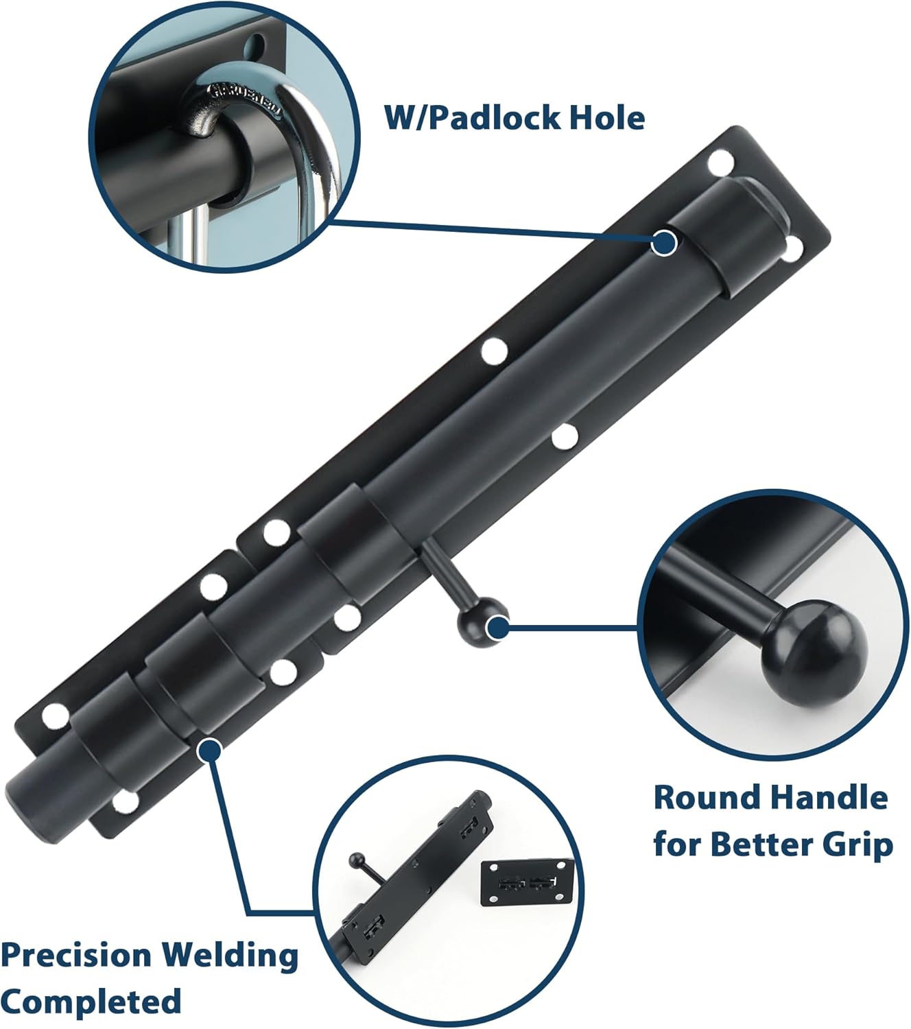 Alise 10 inch Barrel Bolt Latch, Slide Bolt Latch, Heavy Duty Solid SUS304 Stainless Steel Slide Lock for Wooden Fence,Barn Door,Interior or Outdoor Door Matte Black MST8100-B