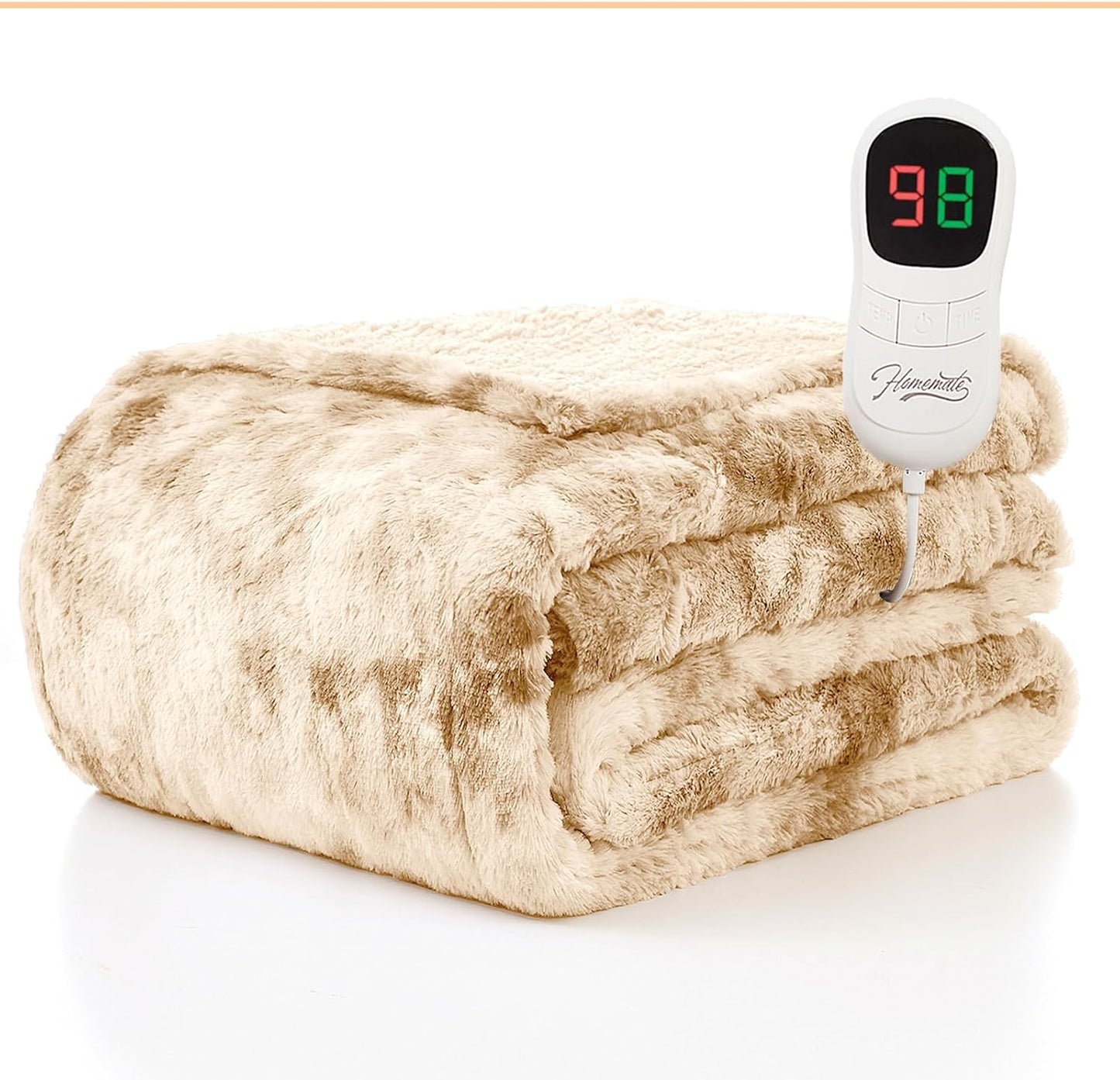 Homemate Electric Heated Blanket Twin Size - 62"x84" Heating Blanket Twin Size 1/2/4/6/8 Hours Auto-Off 10 Heat Level Over-Heat Protection Luxury Faux Fur Sherpa ETL Certification