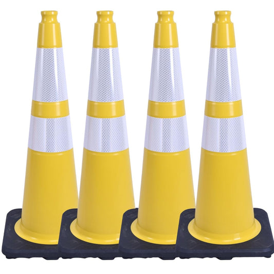 BESEA 4PACK 28” inch Traffic Safety Cones Yellow Road Parking Cones Heavy Duty Construction Cone Structurally Stable for Traffic Control at Public Place