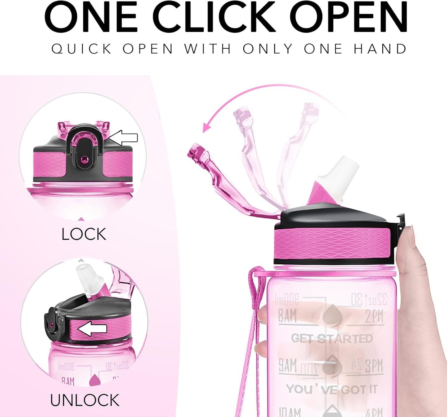 Hyeta 32 oz Water Bottles with Times to Drink and Straw, Motivational Water Bottle with Time Marker, Leakproof, Drinking Sports Water Bottle for Fitness, Gym and Outdoor