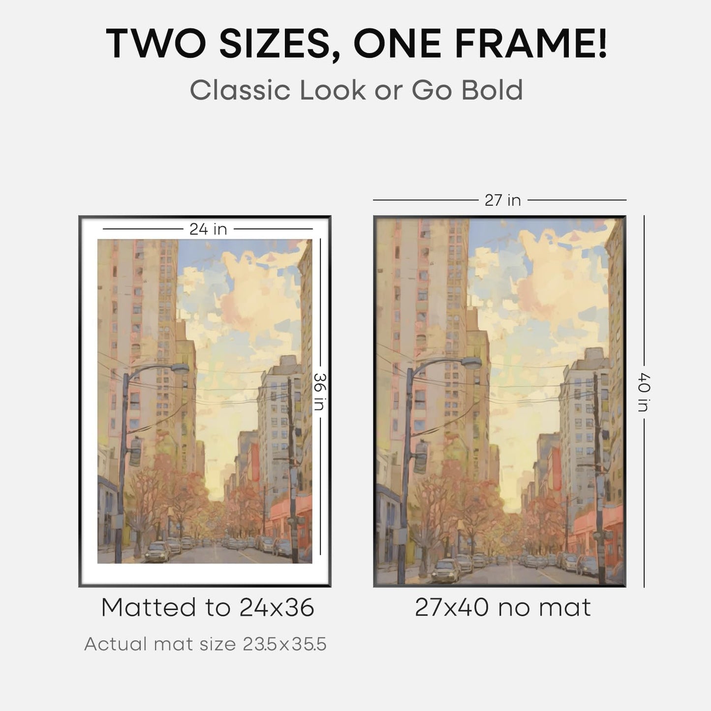 Homeforia 27x40 inch Poster Frame Black, High End Metal 27 x 40 Large Movie Picture Frames with Mat 24 by 36 in Photo, 27x40 Thin Frame Matted to 24x36, 40x27 Frame, Tempered Glass, Wall Kit, Set of 2