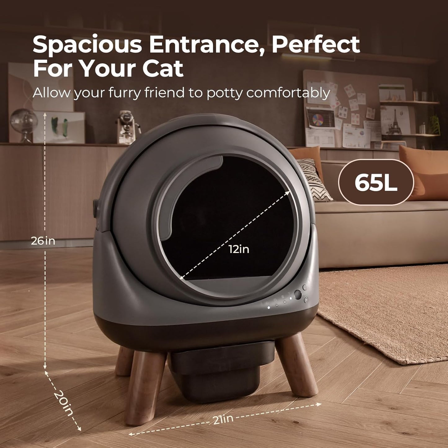 Self Cleaning Litter Box: Automatic Cat Litter Box for Cats, G1 Large Openning Robot with Odor-Control Dual Safety Protection, Includes Trash Bags and Mat