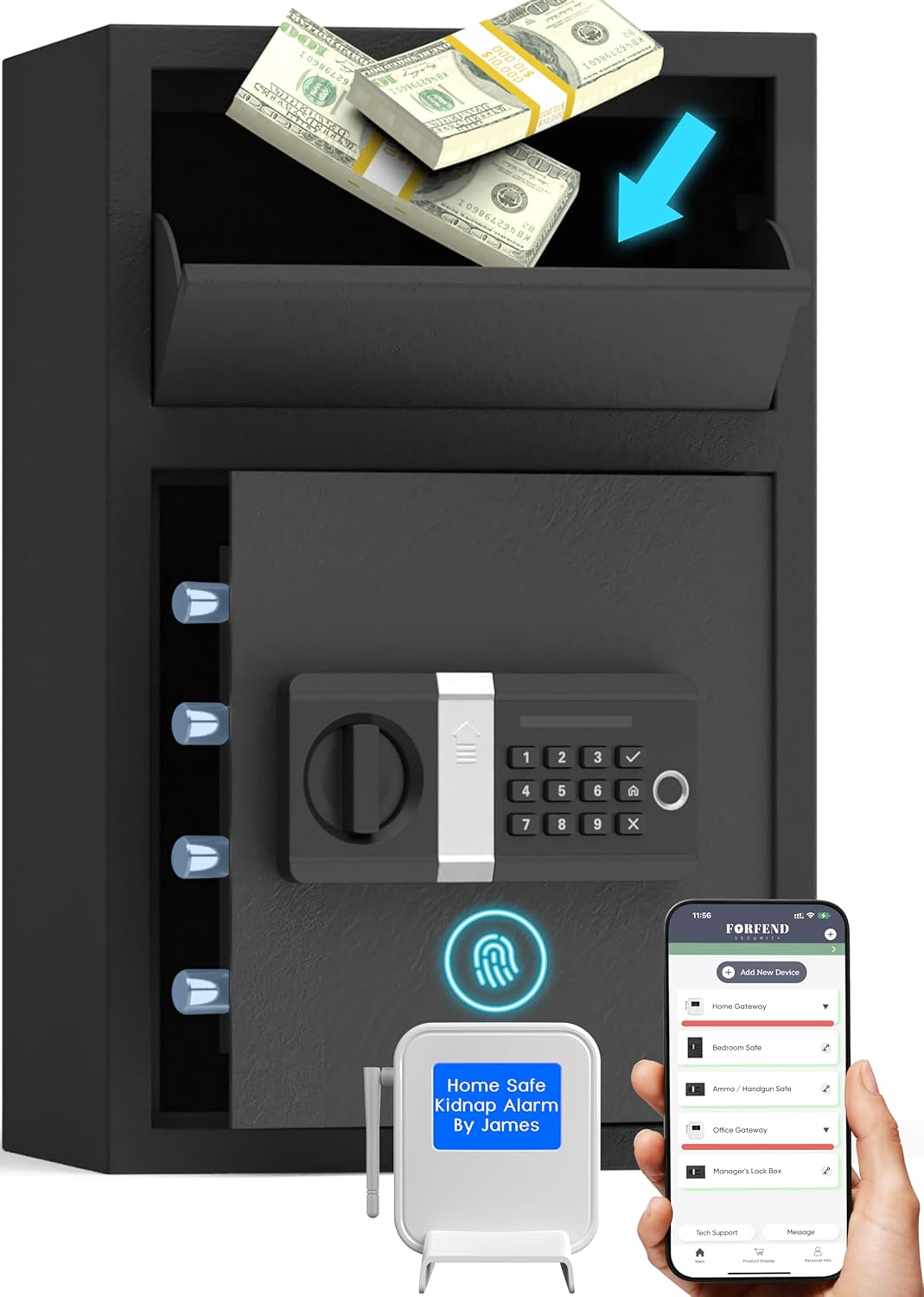 FORFEND Smart Home Safe | WiFi Safe Box App Lock/Alarm | Voice Command, Kidnap Alarm, Tamper Detect, Frozen Mode, Sub Account| Digital Safe Anti Theft