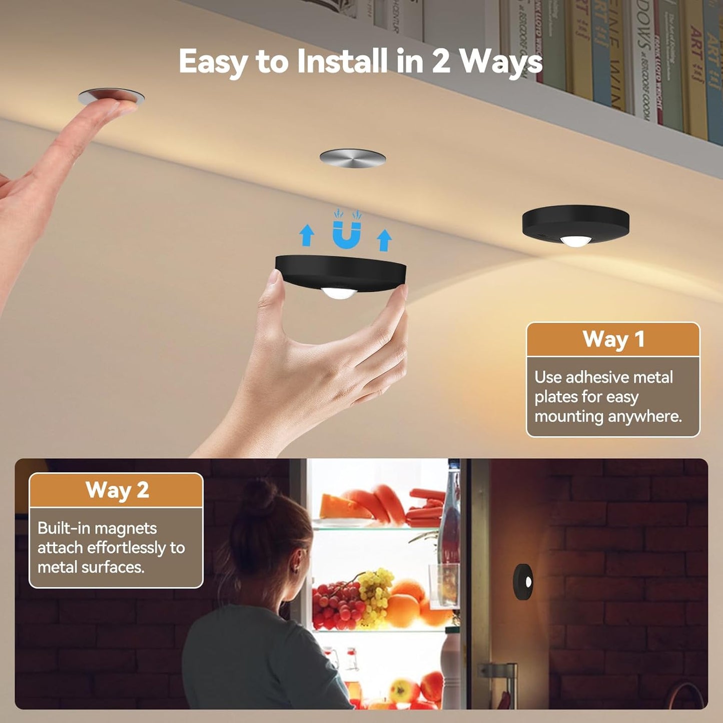 Yiliaw Rechargeable Puck Lights with Remote, 3 Pack Magnetic Under Cabinet Lighting, 1500mAh Battery Operated LED Tap Lights with Dimmer & Timmer for Kitchen, Closet, Shelf - 3 Color Temps, Black