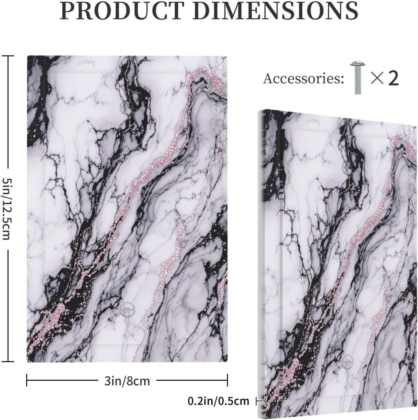 Light Switch Cover Plate White Marble Pattern Black Lines Pink Lines 1 Gang No Device Blank Electrical Wall Plates Faceplate Decorative Switch Plate for living Room Office Decor
