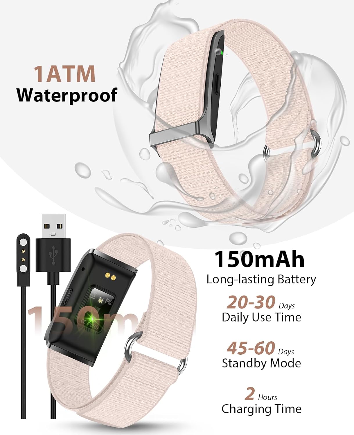Smart Bracelet, Wearable Activity & Fitness Tracker Band, 24H Sleep Tracker, All-Day Continuous Heart Rate Blood Pressure Stress HRV Monitor, 173 Sport Modes Smart Wristband with 2 Bands, Free APP
