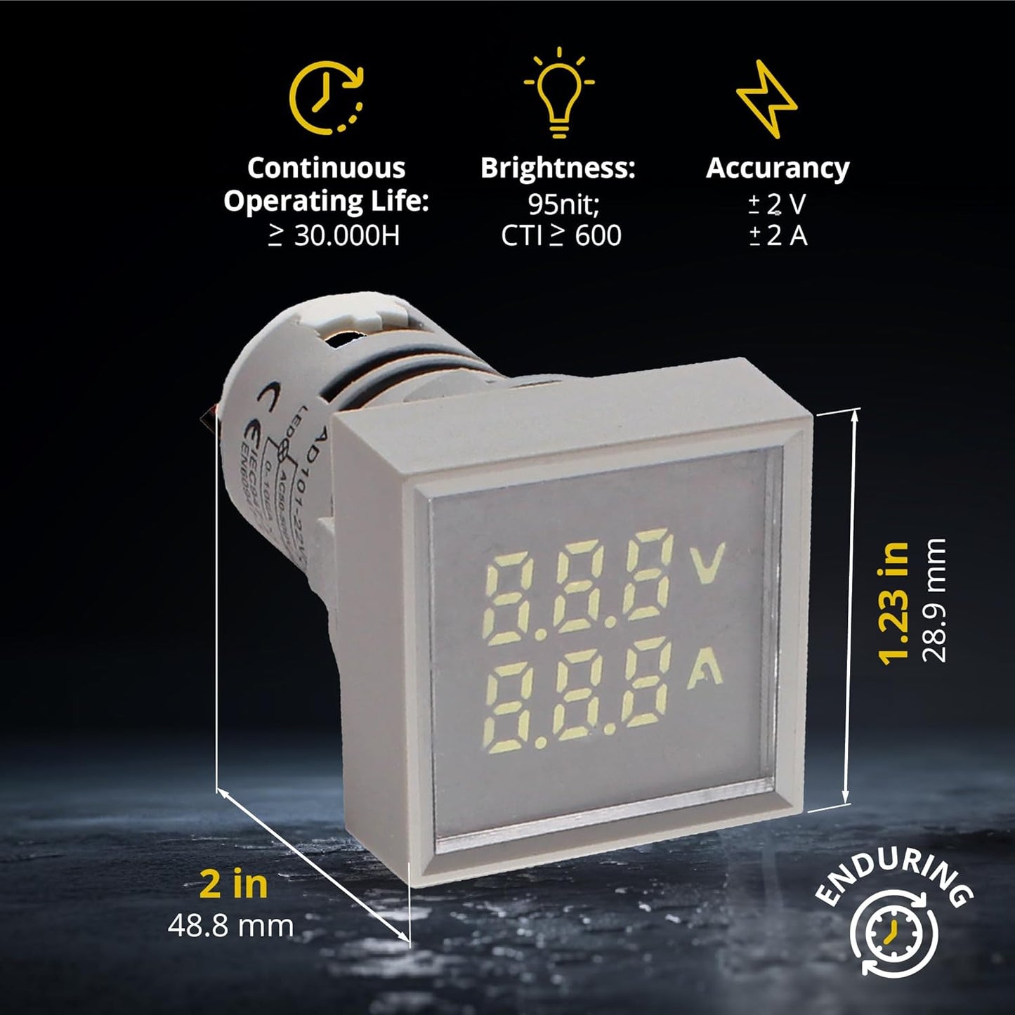 LED Voltage Display Panel Mount Volt Amp Meter, AD101-22VAMS 22mm Square Voltmeter and Ammeter, AC50-500V Voltage and 0-100A Current Meter, Grey (1 Pack)