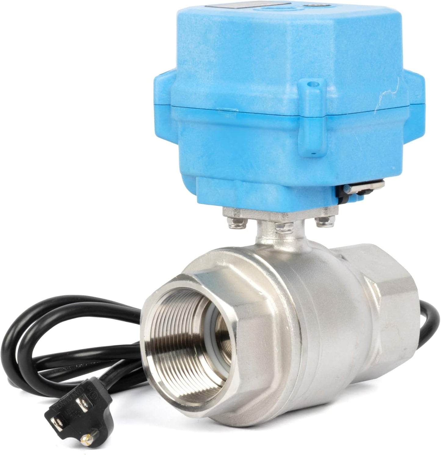 U.S. Solid 1-1/2" Motorized Ball Valve with US Plug 110VAC 304 Stainless Steel Electrical Ball Valve, Auto Return, Normally Closed, NSF Certified, IP67