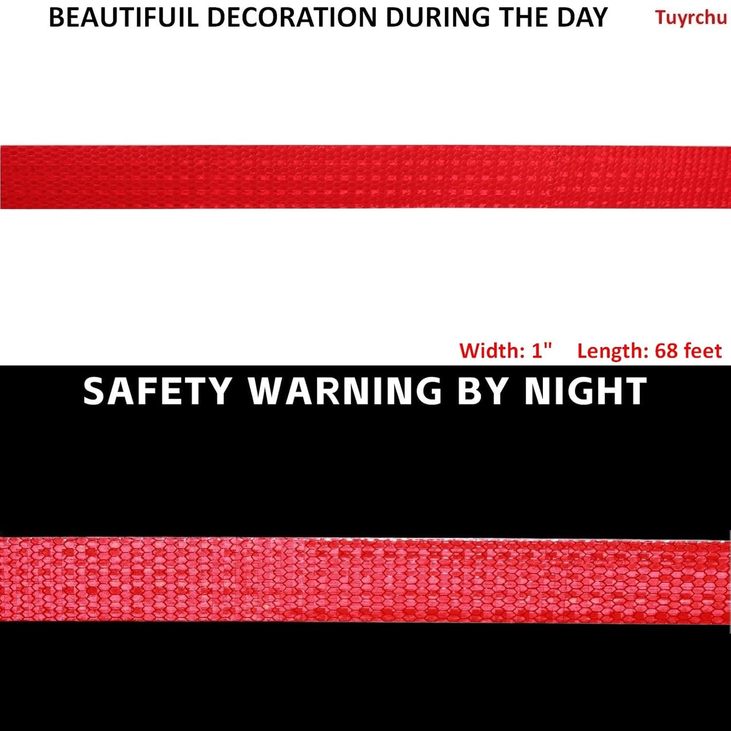 Reflective Tape Red 1 inch, Outdoor Waterproof High Visibility Warning Industrial Marking Tape, Safety Stickers (68 feet)