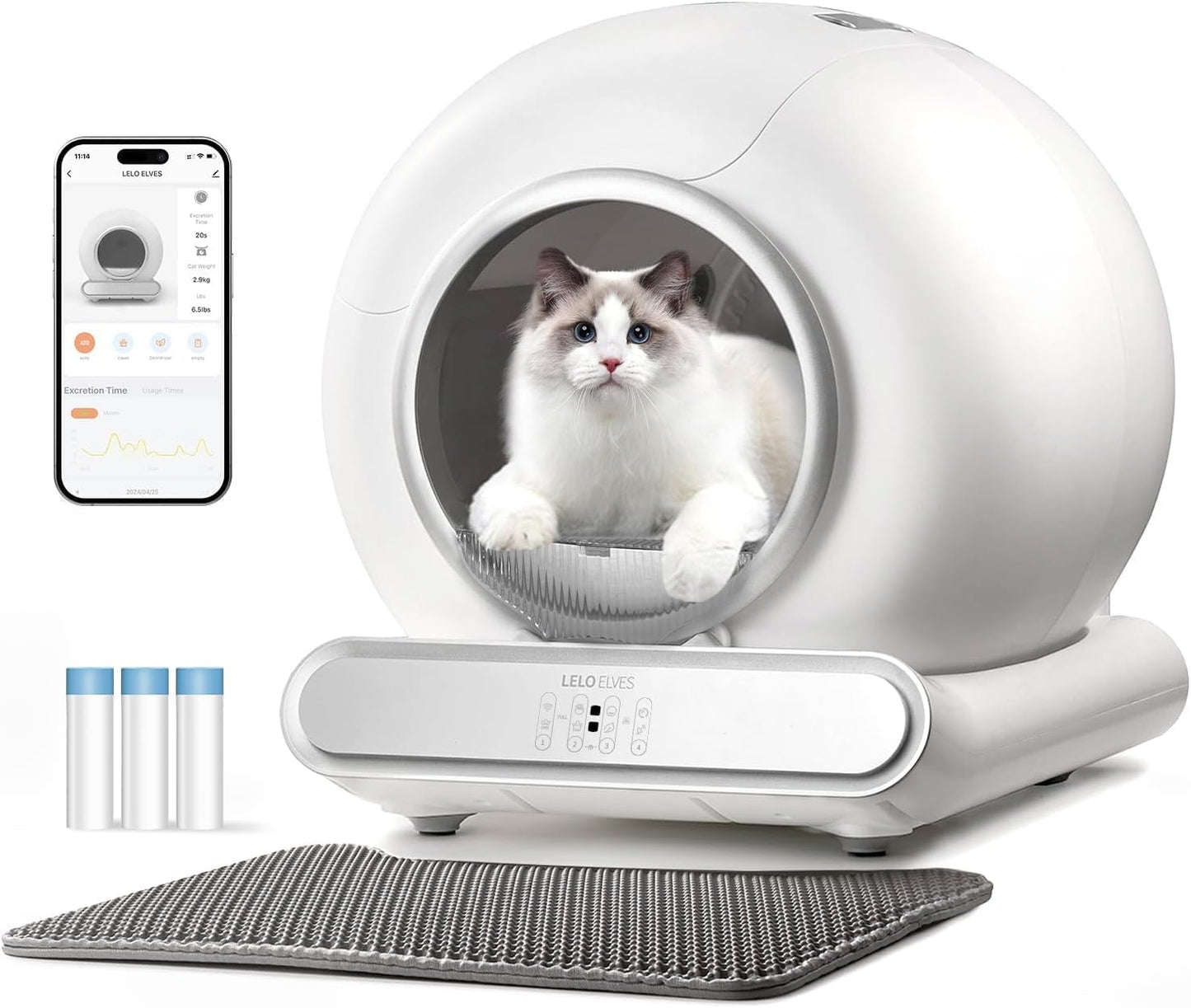 Self Cleaning Cat Litter Box, Ultra-Safe Protection Automatic Cat Litter Box, APP Control/Lower Entry/Large Capacity with 3 Rolls Liners & Mat