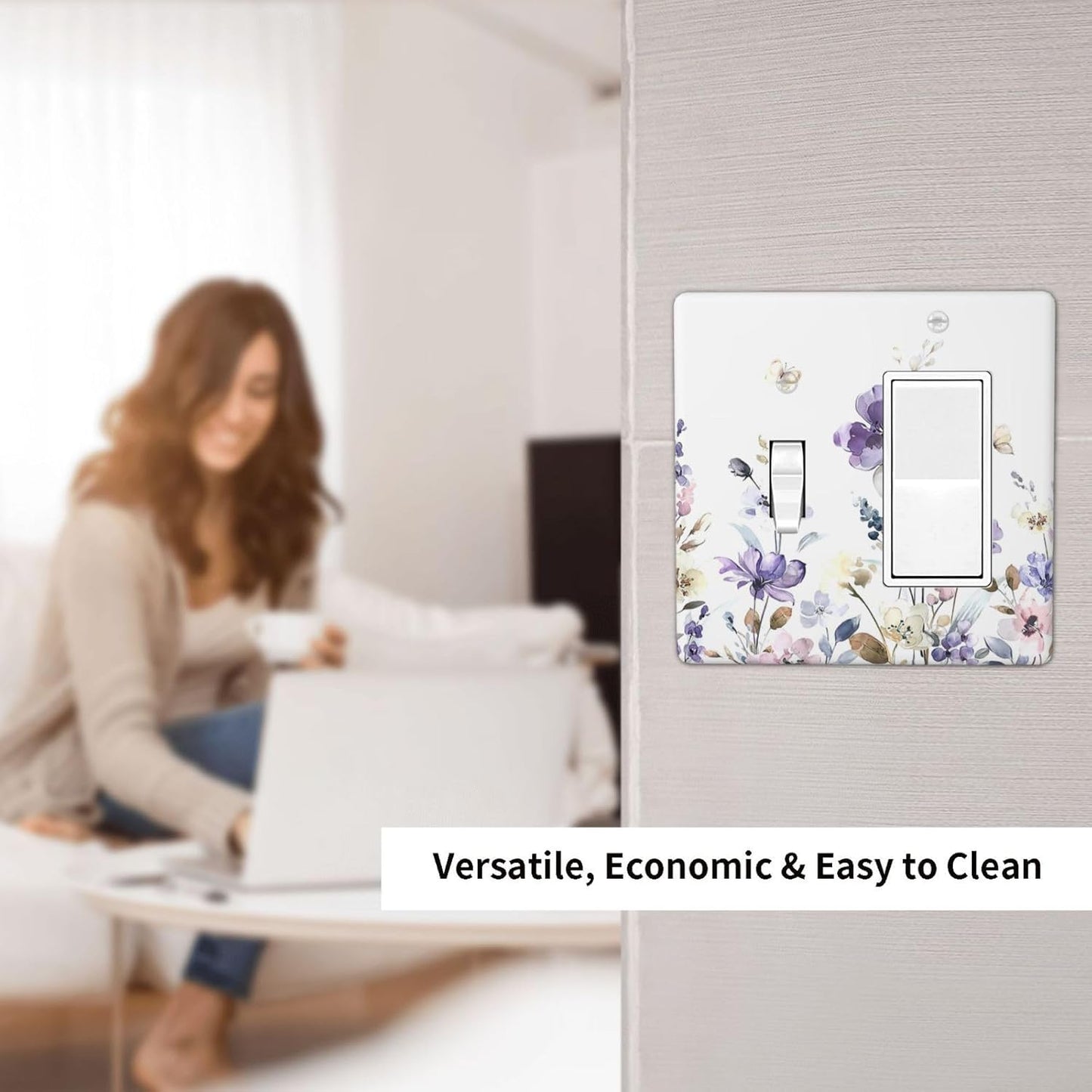 Outlet Covers Purple Floral Lilac Watercolor Flower Leaves Butterfly Wildflower 1 Toggle 1 Rocker Combination Decorative Wall Plate Light Switch Cover Plate Electrical Switch Plates for Bedroom Home