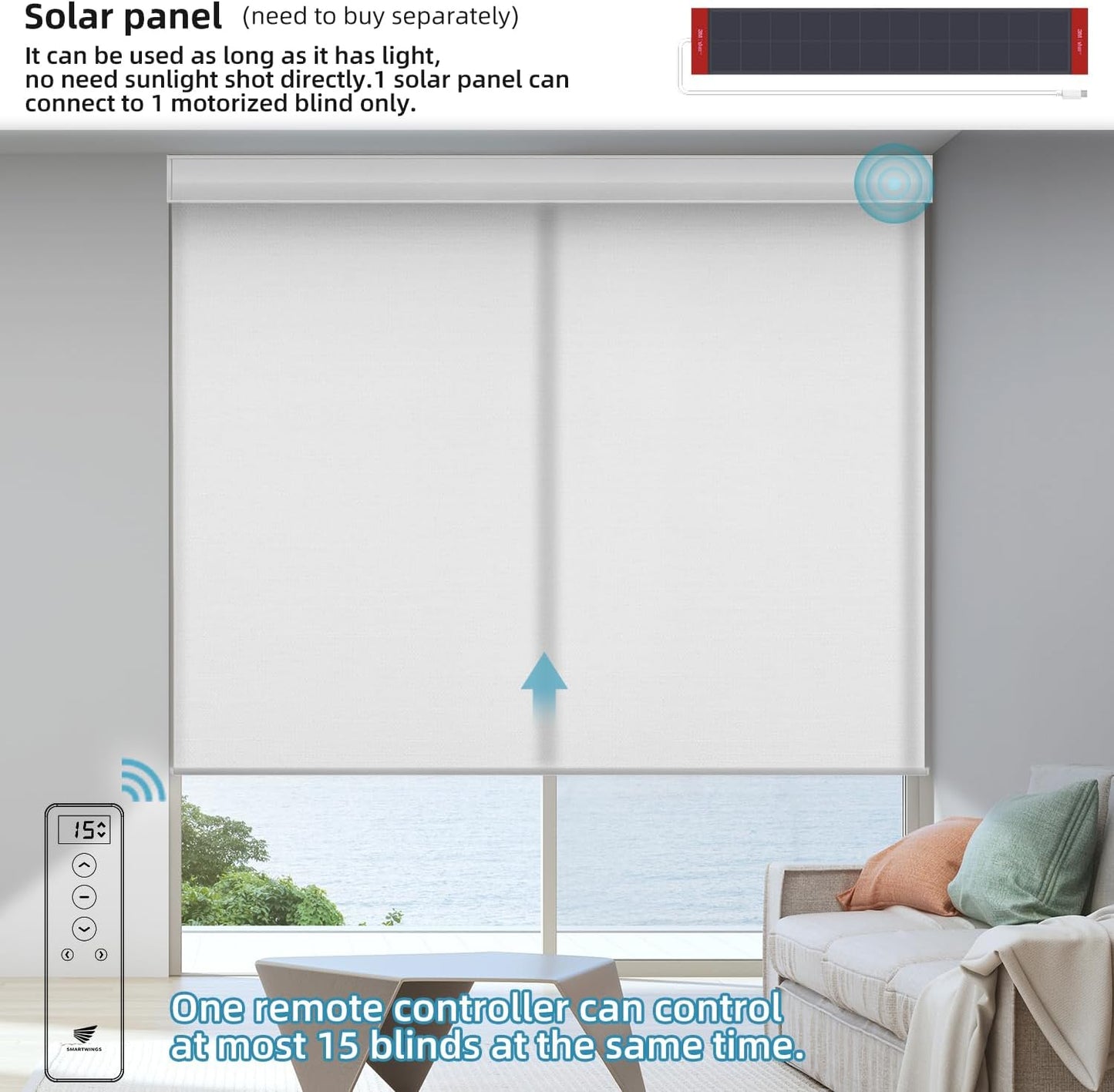 SmartWings Motorized Light Filtering Shades, Work with Matter Thread Apple Homekit Google Z-Wave Alexa, 70% Blackout Smart Window Blinds Translucent, Cordless with Remote Control, Essential White