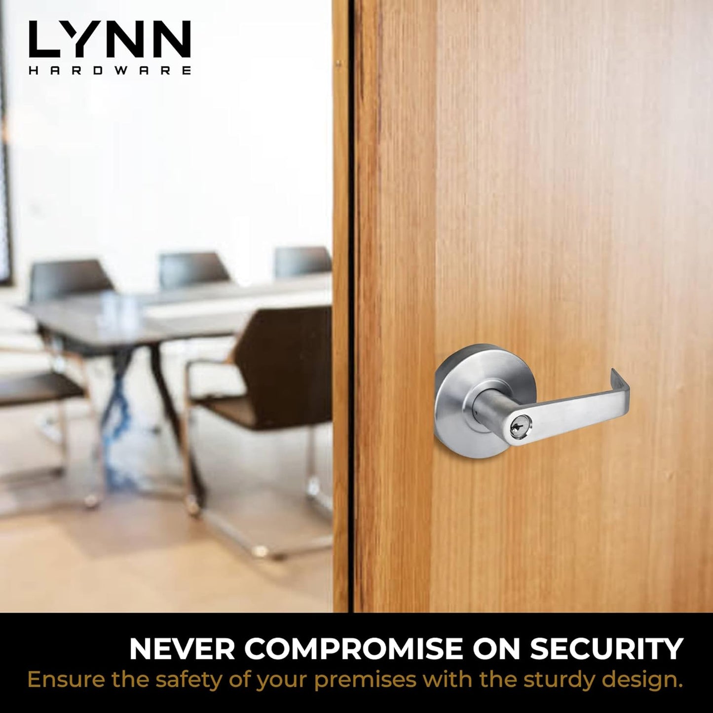LYNN HARDWARE Commercial Door Lever Lock - Heavy-Duty Locking Door Handle, Designer Door Handles, Cylindrical Lever Lock, Non-Handed Grade 2 Door Handle, Satin Chrome, Passage/Closet