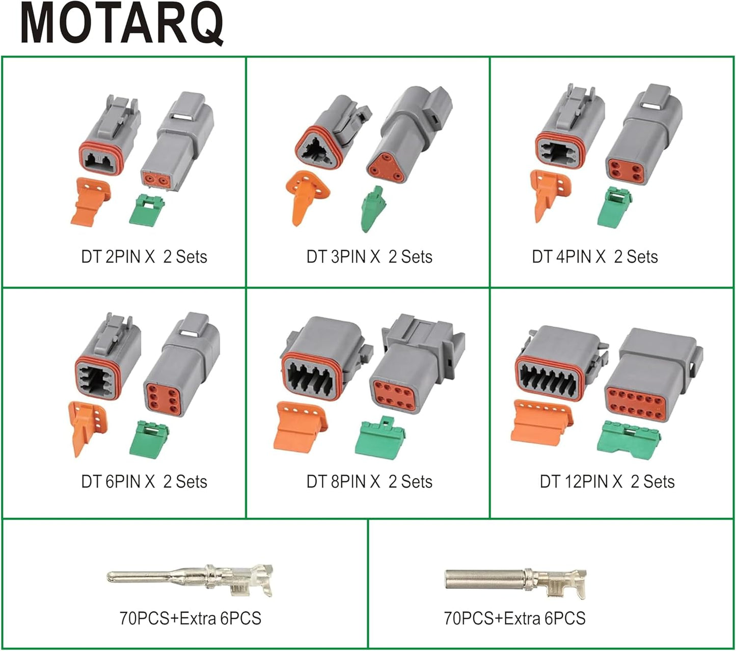 Deutsch Connector Kit 24 Sets, 2/3/4/6/8/12 Pin DT Connector Kit, Automotive Waterproof Wire Connectors, Electrical Connectors Kit with 16# Stamped Contacts for Car, RV, Truck Wiring 22-16AWG