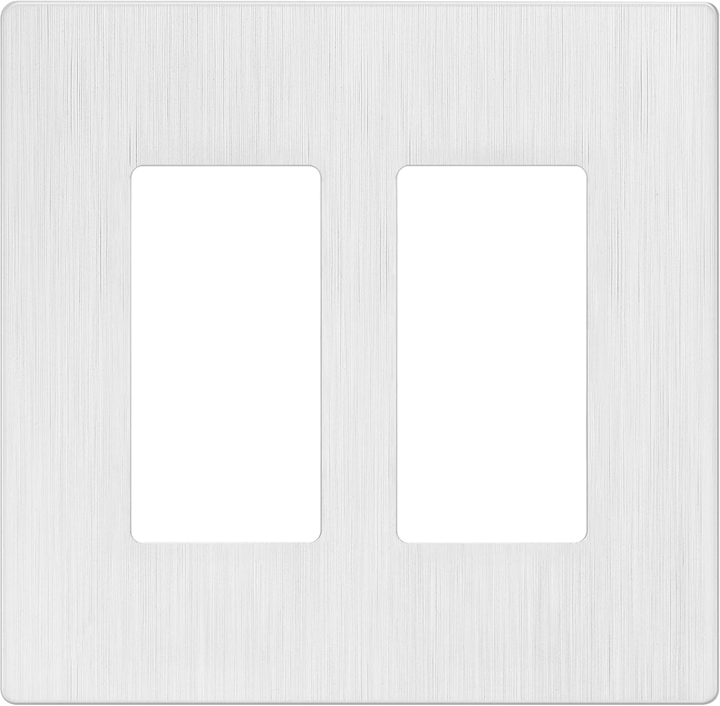 LIDER Brushed Finish Decorator Switch Cover, Screwless Wall Plate, Mid-Size 2-Gang 4.88" x 4.92", Unbreakable Polycarbonate Thermoplastic, UL Listed, LSWP-32M-BW, Brushed White