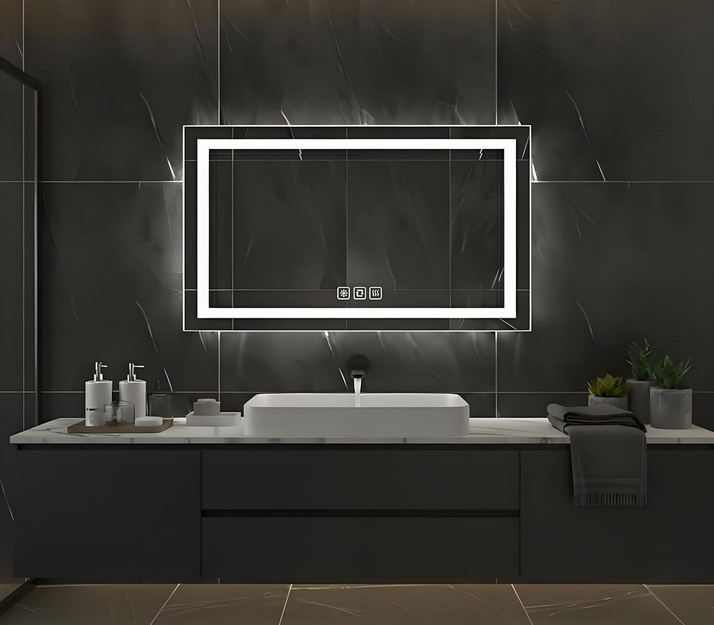 40 * 24inches LED Mirror, Smart Bathroom Mirror with Lights, Anti-Fog, Tempered Glass, 3 Colors Dimmable, Front and Backlit, CRI 90+, Wall Mounted, Memory