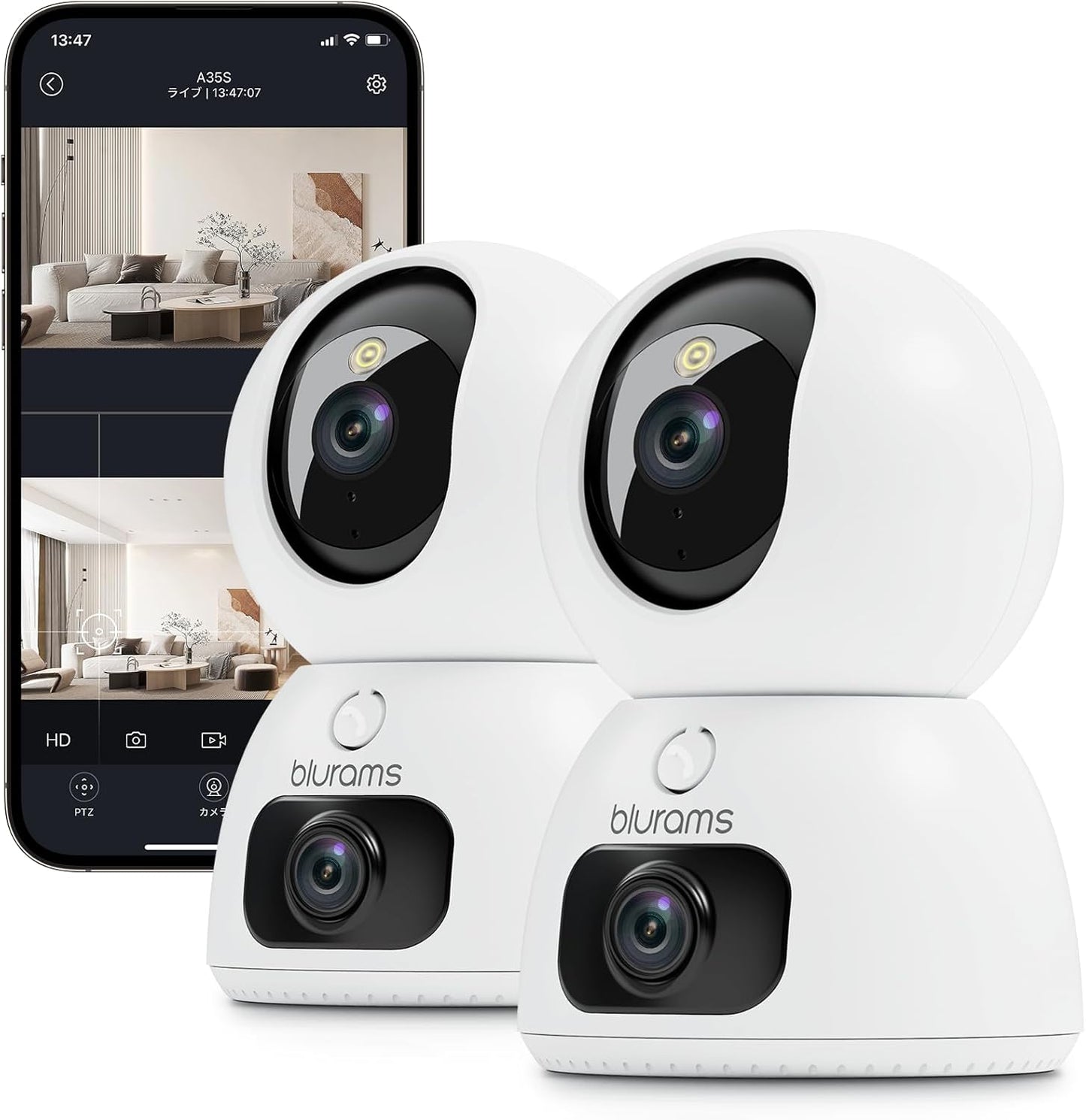 blurams 2K Dual-Lens Indoor Camera, 5G Pet Camera with Phone App, Split-Screen View, Free Human/Sound Detection, Motion Tracking, One-Touch Call, Night Vision, Dual-Band WiFi 6, Work with Alexa. 2Pack