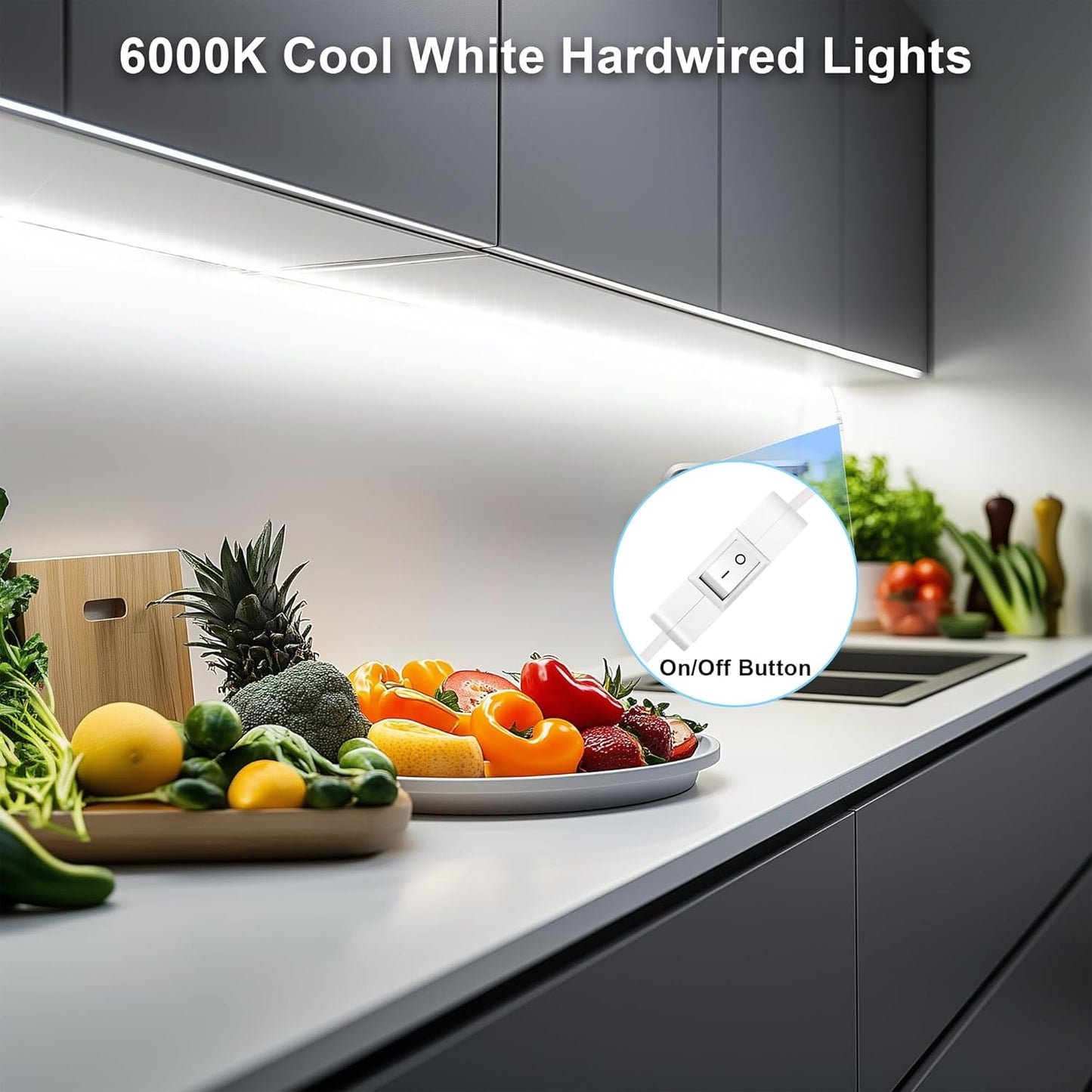 maylit Under Cabinet LED Strip Lighting Hardwired 48in, Ultra Bright Small LED Light Bar, 6000K Cool White, 110V-120V Wired Lights for Kitchen Cabinet, Counter, Workbench, Desk, Closet, Shelf, Indoor