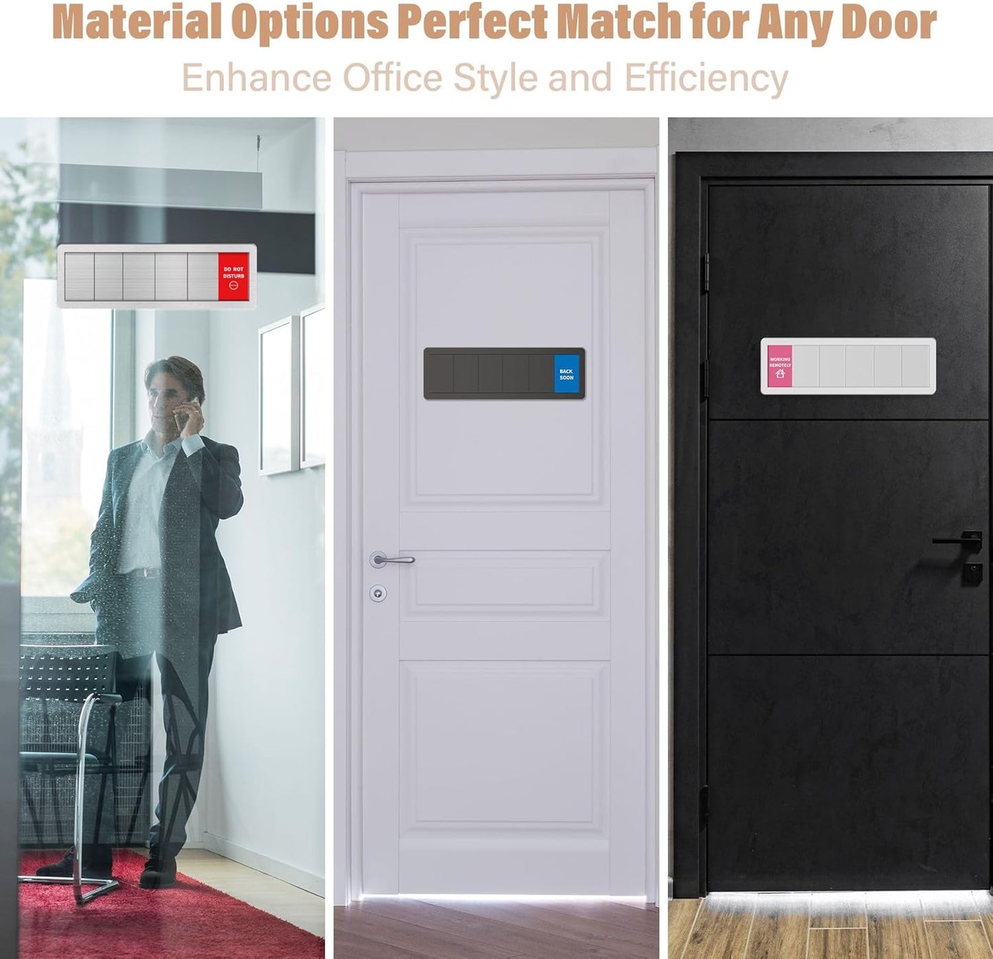 Office Door Signs- 6 Options Out Of Office Sign for Door,Do Not Disturb, In A Meeting,Please Knock, Come On In,Back Soon, Privacy Slider Sign for Meeting & Conference Room Black