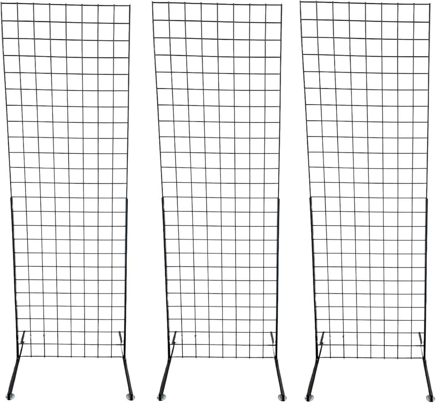Only Hangers 2' x 6' Grid Wall Panel Floorstanding Display Fixture with Deluxe T-Style Base, Black or White. Three-Pack Combo. (BLACK WITH EZ SLIDE ON LEGS (NO HARDWARE REQUIRED))