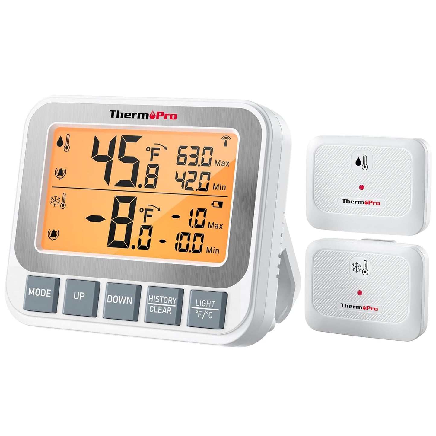 ThermoPro Wireless Freezer Fridge Thermometer with Alarm, 500 ft/150 m Range, High Accuracy, Rechargeable Refrigerator Thermometer with Backlit LCD Display, Battery Included