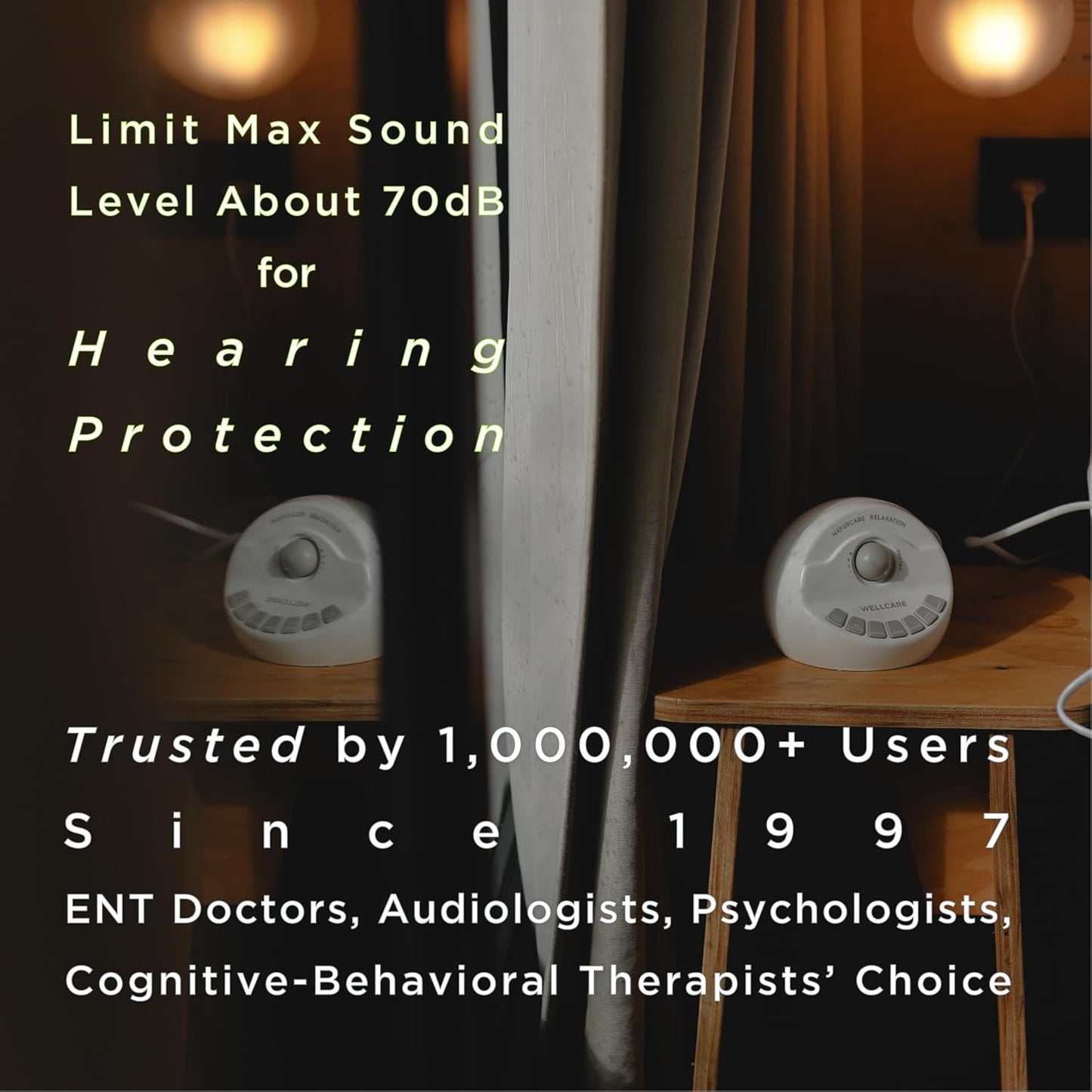 WELLCARE-Naturcare Sound Relaxation, White Noise, 7 Nature Sounds, Sleep Sound Machine, Calm Infants, for Baby, Kids, Adult. Stepless Volume, Timer, Powered by Adapter(Incl.) or Batteries(Not Incl.)