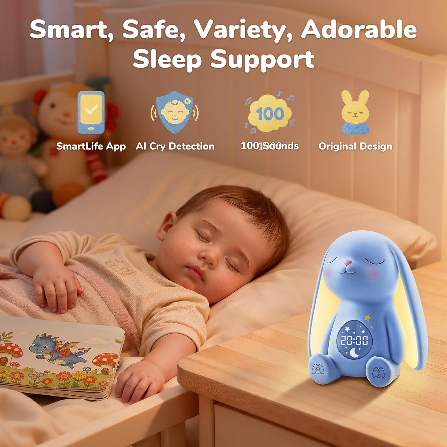 2025 Mom's Choice Awards | White Noise Sound Machine Baby – AI Cry Detection, 100 Soothing Sounds, App Control, Night Light, Sleep Trainer, Sound Machine for Sleep, Newborn Essentials, Alarm Clock