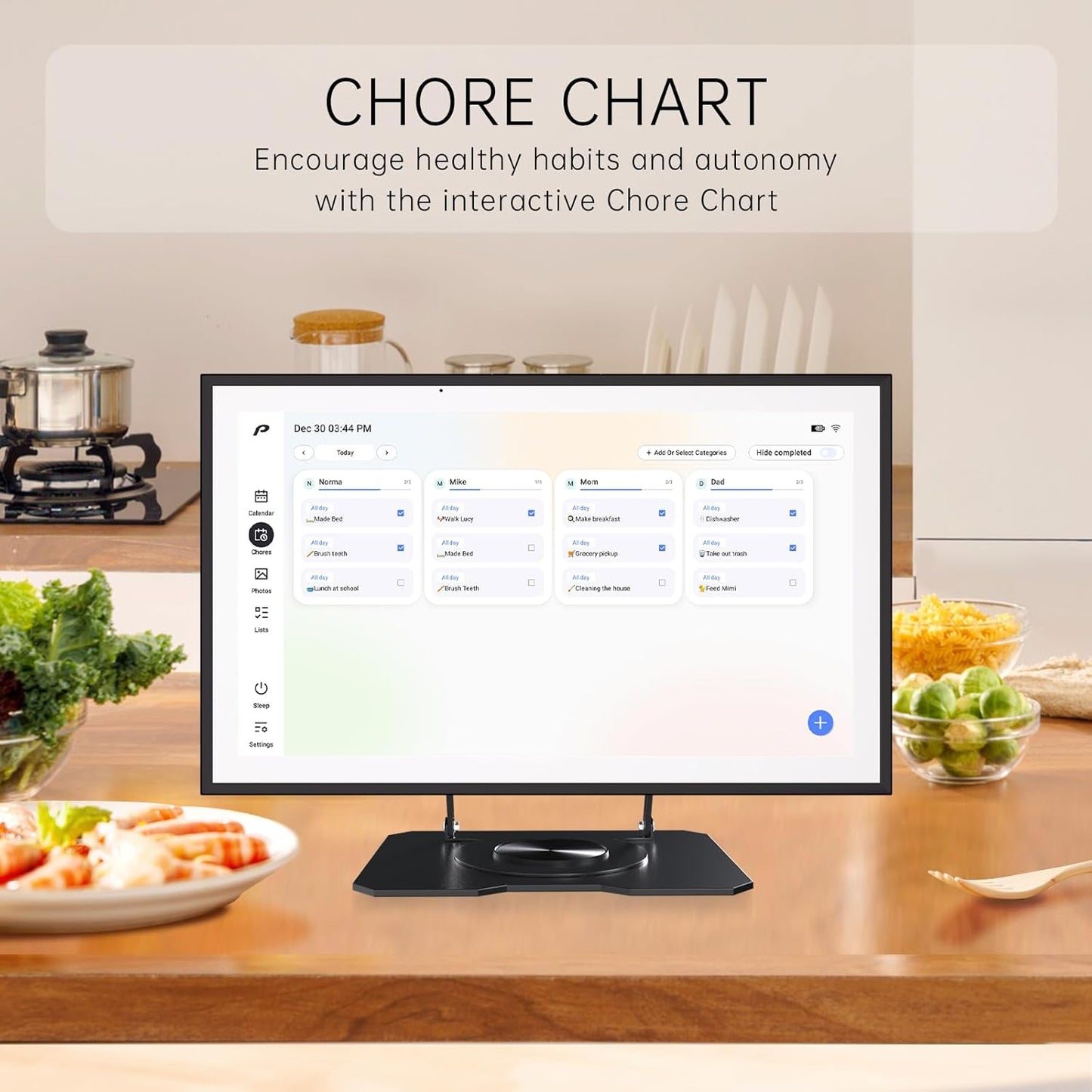 Digital Calendar, 15.6 inch Wall Planner & Chore Chart, Rechargeable Full HD Touchscreen Display, Portable Smart Family Organizer, Event Planner, Desk and Wall mountable, No Subscription, Christmas Gifts for Dad Mom