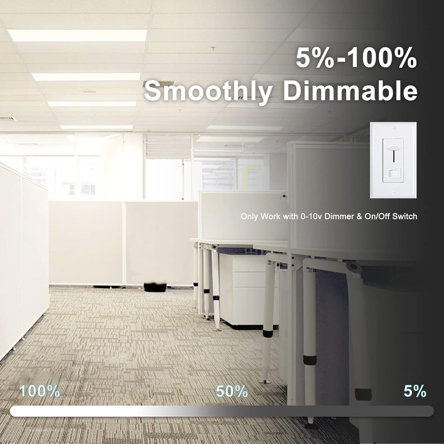 1x4 LED Flat Panel Light 5000K 4000K 3000K - 1x4 LED Troffer Drop Ceiling Light Fixture, 0-10V Dimmable, 100-277V, ETL Listed, 4 Pack