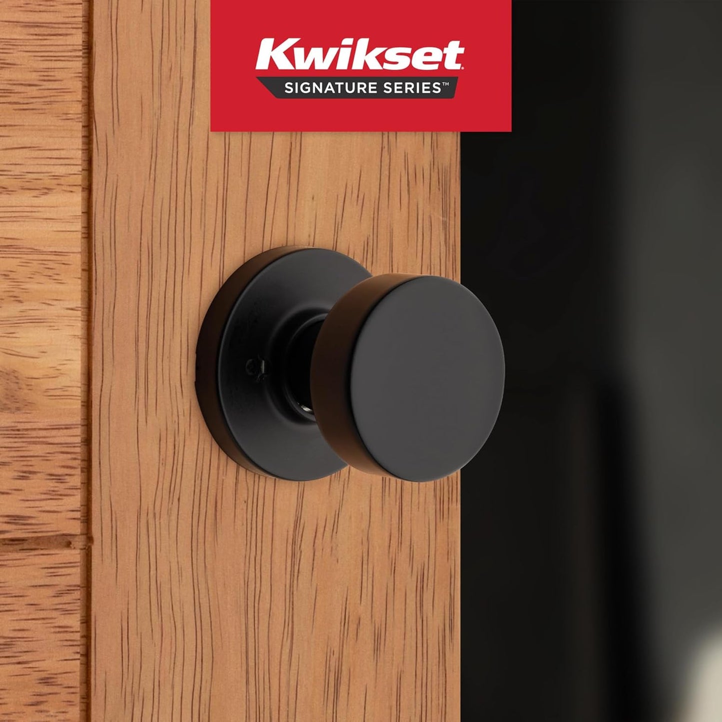 Kwikset Pismo Dummy Door Knob, Single Sided Handle for Closets, French Double Doors, and Pantry, Matte Black Non-Turning Interior Push/Pull Door Knob, with Microban Protection