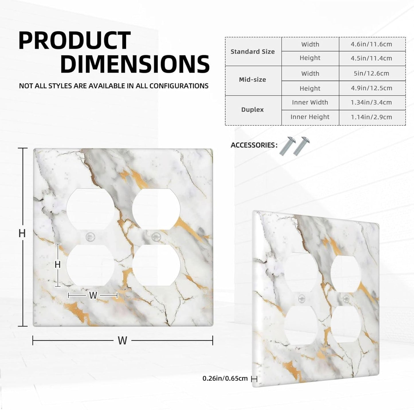 Outlet Covers Marbling Style White Background Gold Gray Stripes 2 Gang Double Duplex Decorative Light Switch Covers Electrical Wallplates Socket Faceplate For Bathroom Kitchen Decor