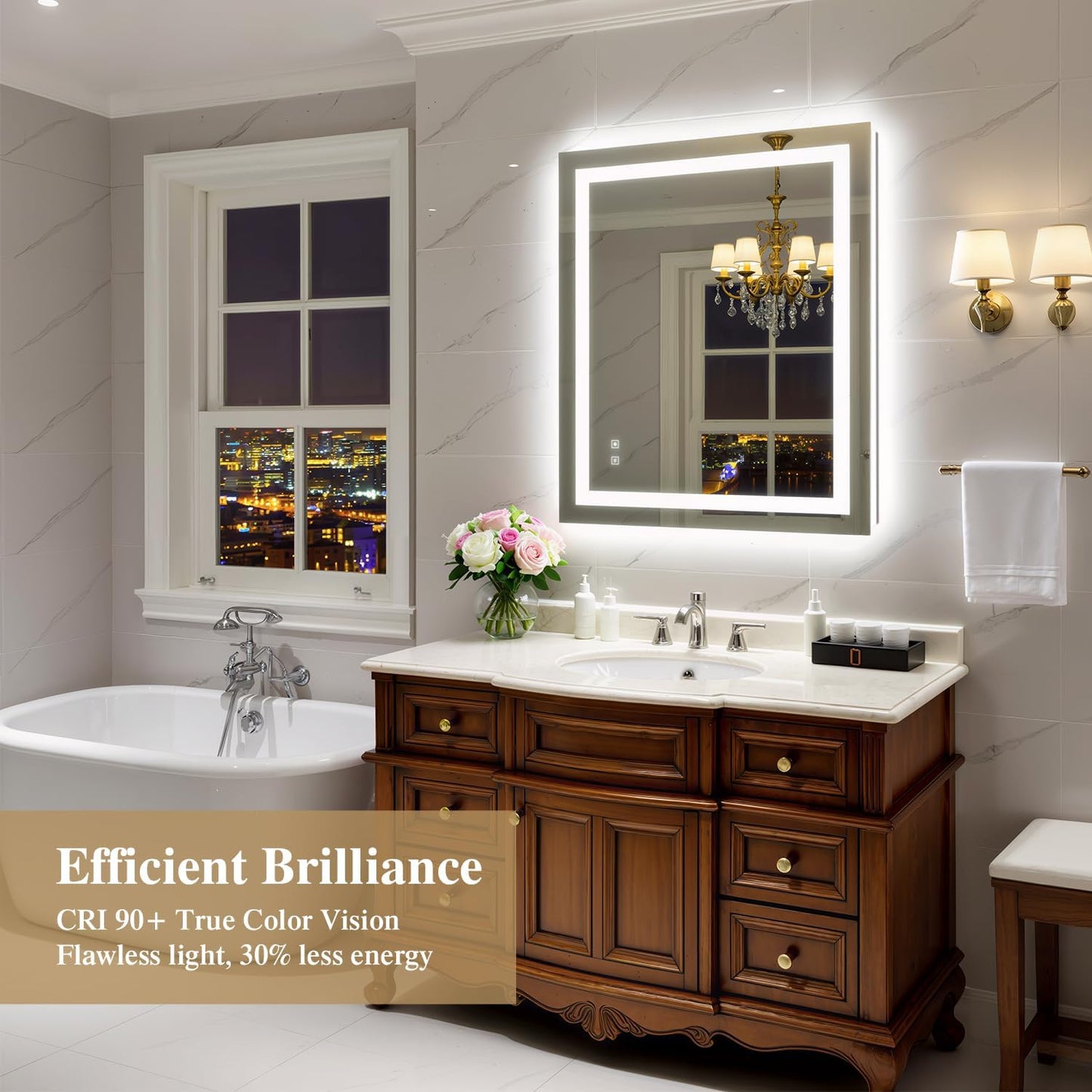 30X36 Inch LED Bathroom Mirror with Lights, Frontlit+ Backlit Bathroom Vanity Mirror for Wall, Ultra-Clear Tempered Glass, Shatter-Proof, Anti-Fog and Memory Function, ETL Listed