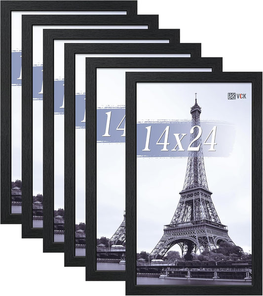 VCK 14x24 Picture Frames Black Set of 6, Wide Border Wood Poster Frame, Multi-Directional Display Family Photos, Office Prints, Studio/Gallery Artwork, Woodgrain Series, Wall Hanging