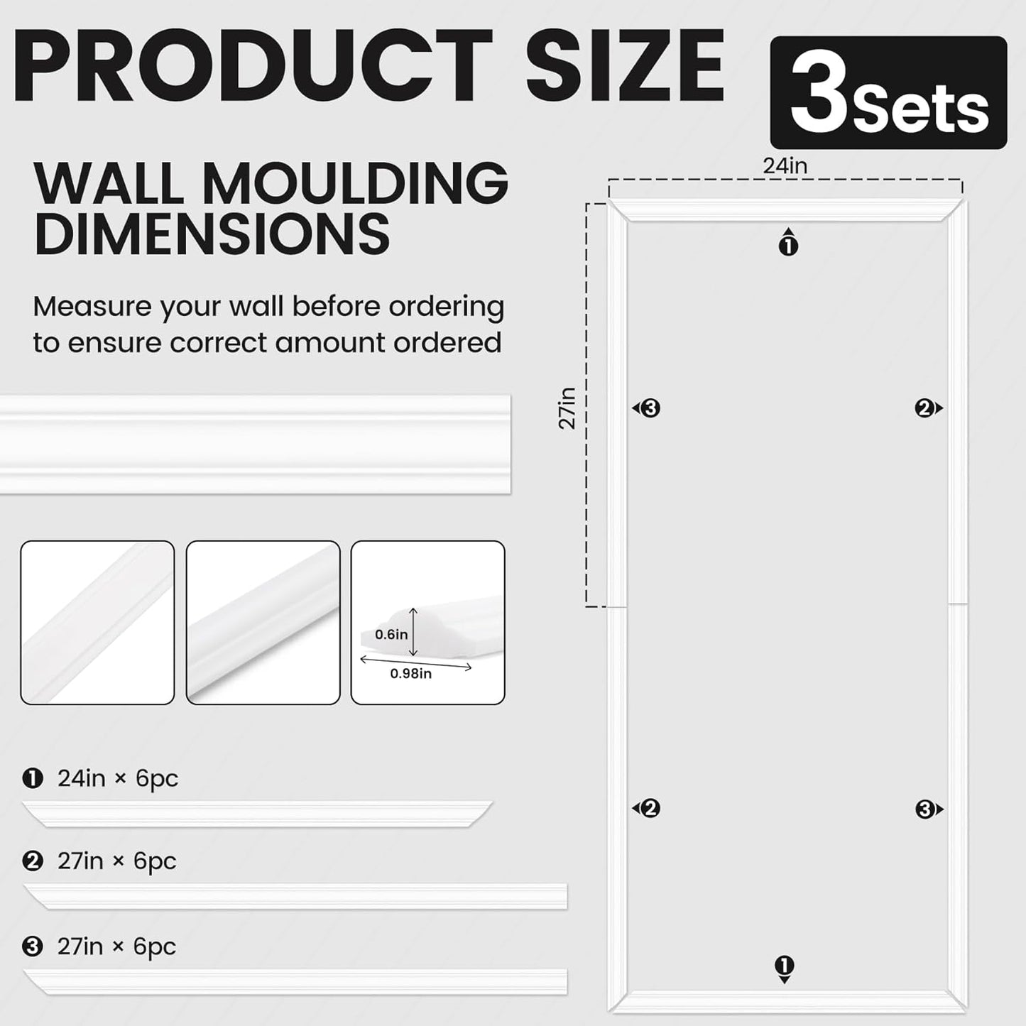 Peel and Stick Wainscoting Panels Kit, 3 Sets 54''x24'' Premade Wall Molding Peel and Stick Panels for Interior Wall Trim, Easy DIY Wainscoting Panels Peel and Stick Decor