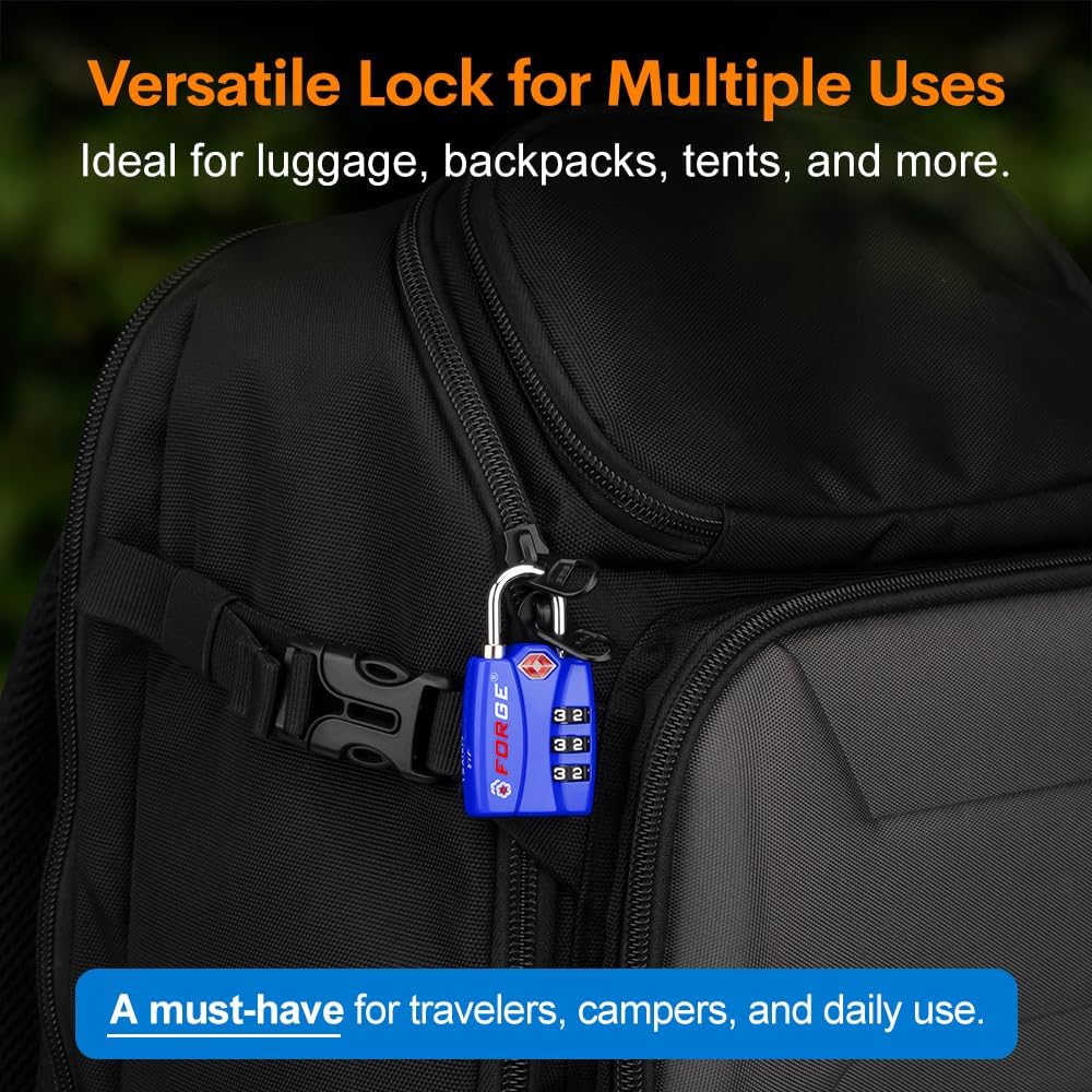 Forge TSA Locks 2 Pack - Open Alert Indicator, Alloy Body and Hardened Steel Shackle with Re-settable 3-Digit Combination