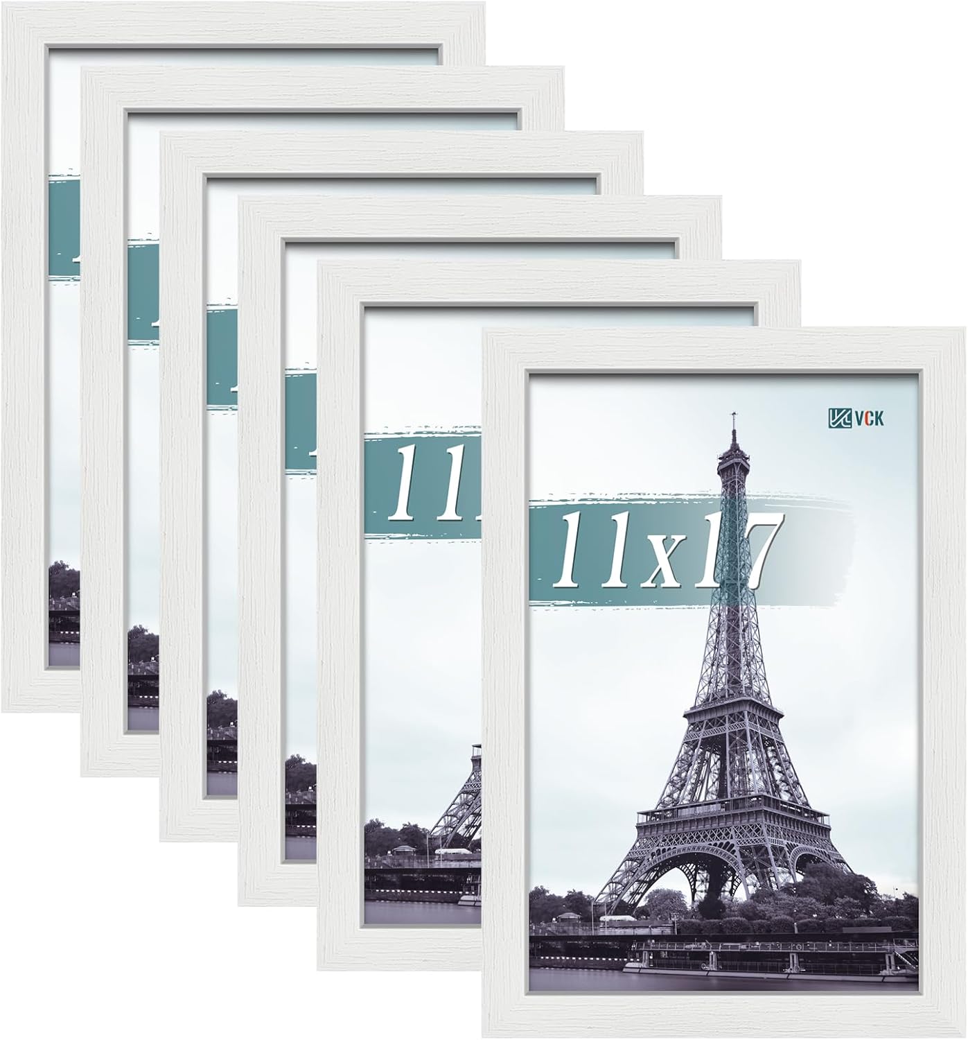 VCK 11x17 Picture Frames white Set of 6, Wide Border Wood Poster Frame, Multi-Directional Display Family Photos, Office Prints, Studio/Gallery Artwork, Woodgrain Series, Wall Hanging