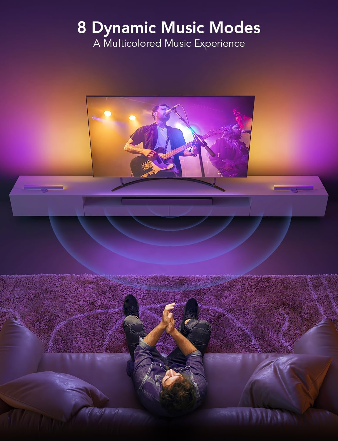 Govee RGBIC Light Bars, 15 Inches WiFi TV Backlight Suitable for 45-70 inch TVs, Smart Light Bars with Multiple Placement Options, Work with Alexa and Google Assistant, White