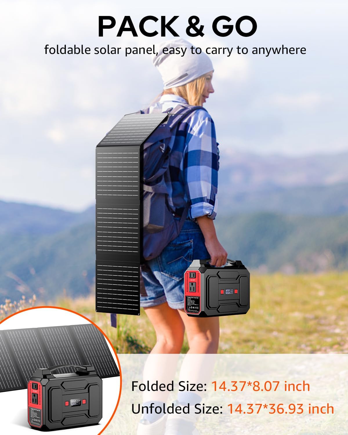Apowking Solar Powered Generator 200W Peak/100W Rated, Portable Power Station with Solar Panels 40W Included, 146Wh Solar Power Bank with AC Outlet 110V for Home Use Camping Outdoor Adventure