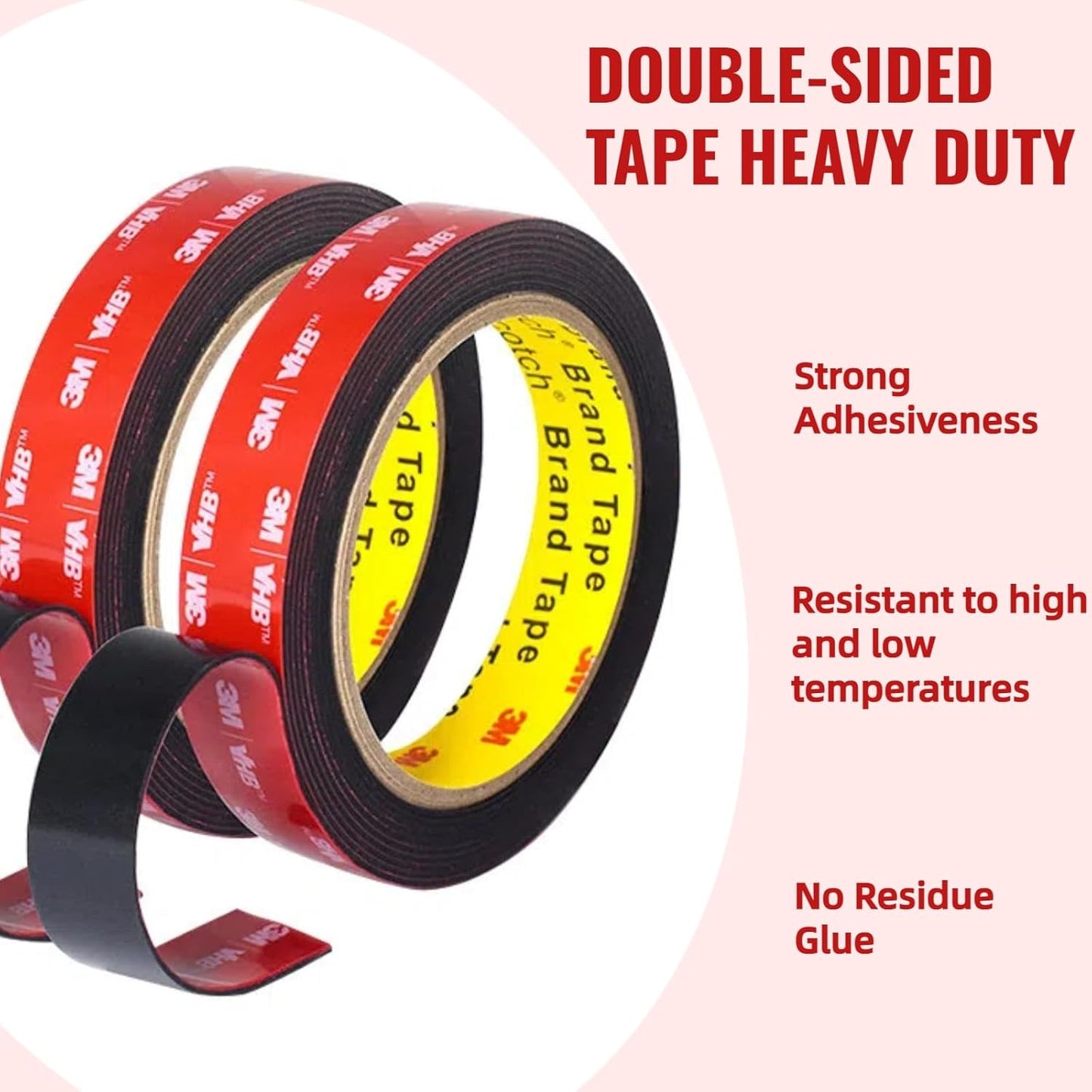 Double Sided Tape Heavy Duty, Adhesive Mounting Tape 1 in x 15.5 ft, Waterproof and Temperature Resistant Adhesive Strip Tape for Indoor, Outdoor, Automotive Trim, Home Decor