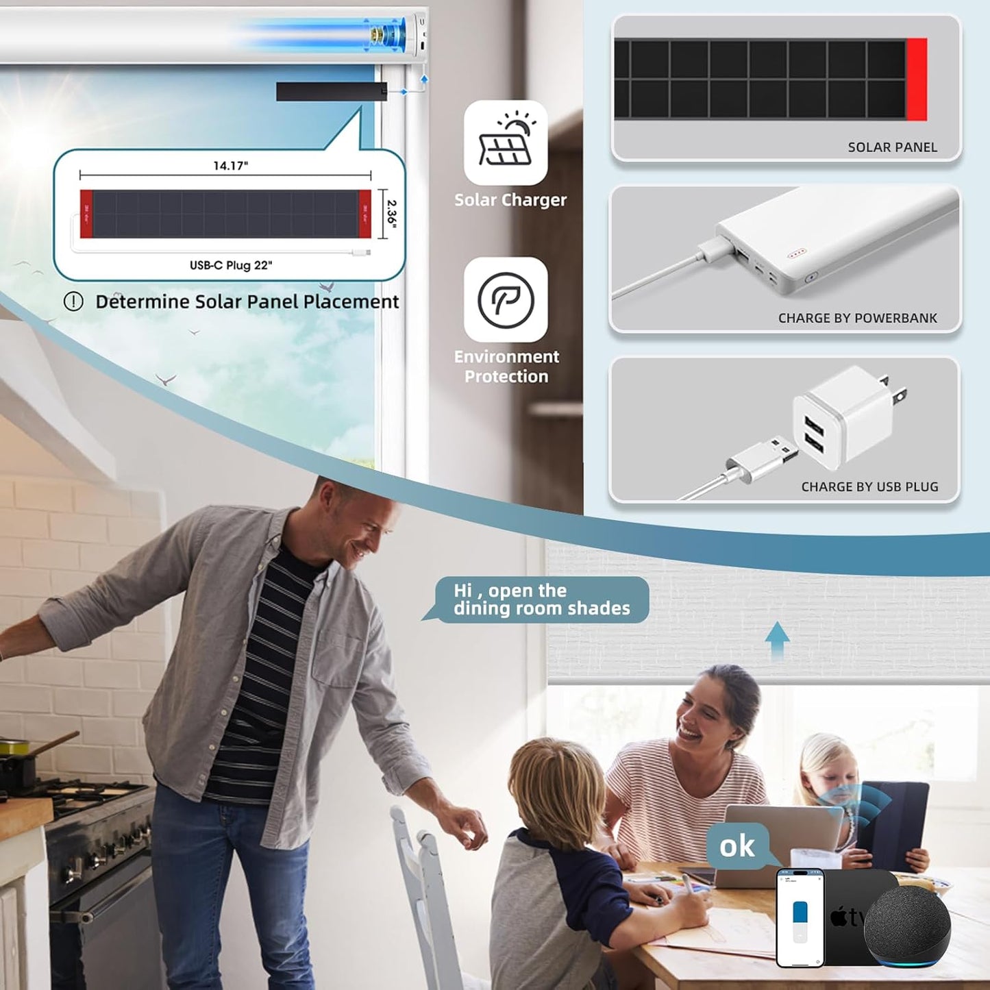 SmartWings Motorized Roller Shades Work with Homekit, Alexa Google, 100% Blackout Smart Blinds for Windows, Cordless Remote Control Window Shades, Safari White, Customized Size