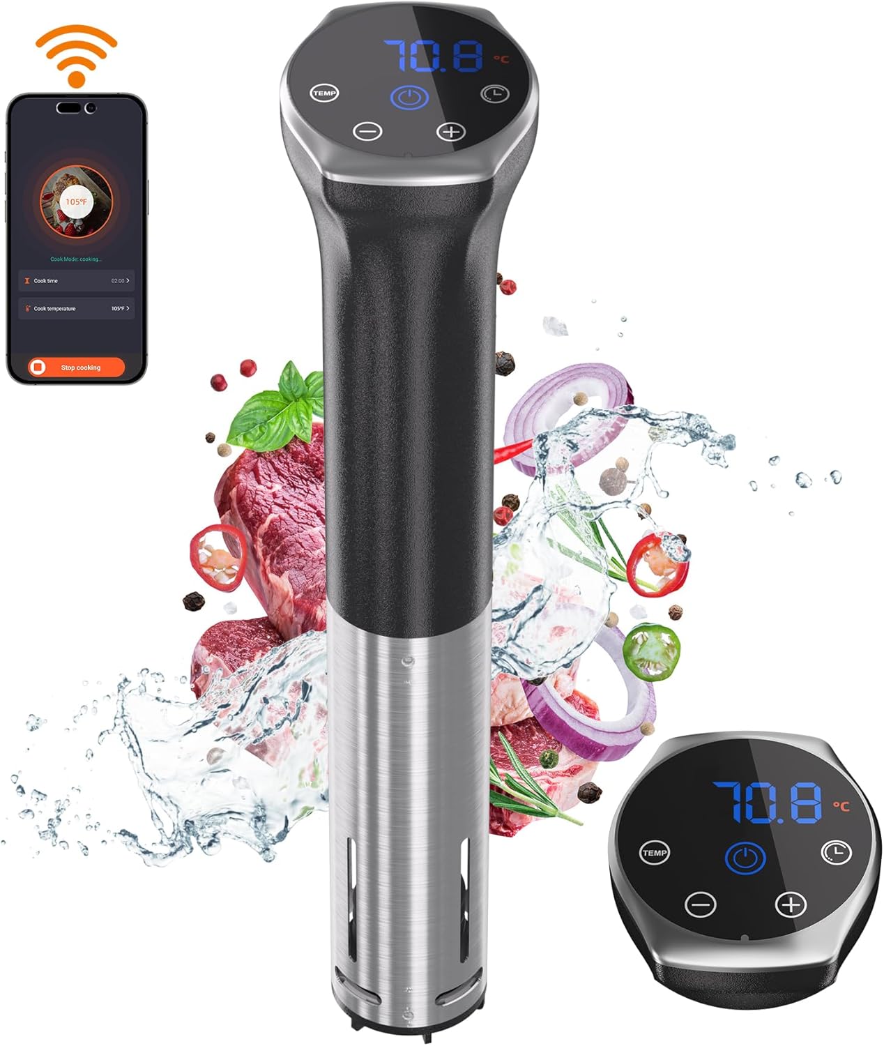 Sous Vide Machine 1100W Upgraded WIFI Sous Vide Cooker Ultra-quiet Working Cooker Immersion Circulator with Recipes(App Included), Accurate Temperature, Digital Timer, IPX7 Waterproof