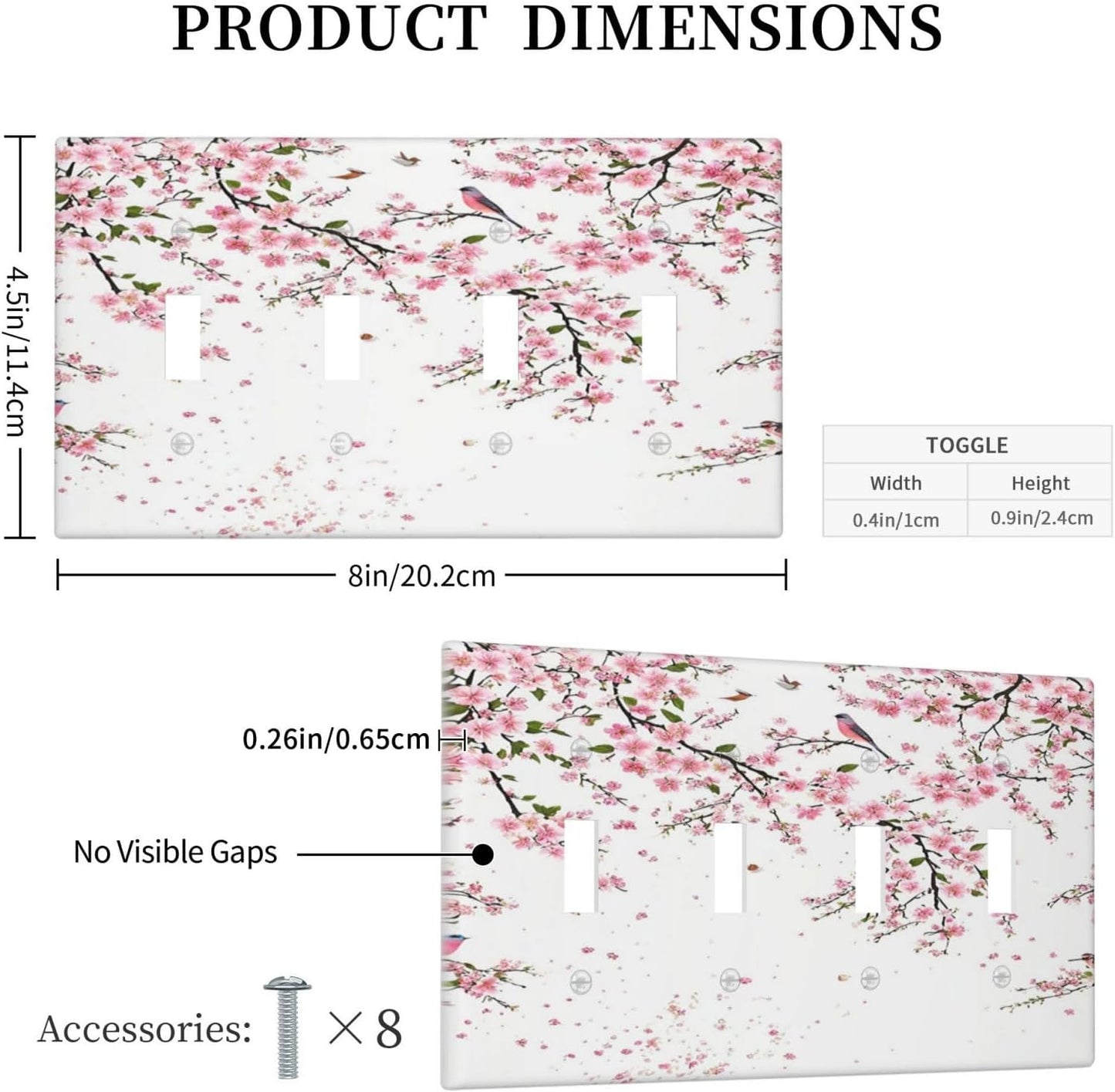 Decorative Light Switch Plate Covers Rustic Plum Blossom Pink Flowers 4 Gang Light Switch Cover Quad Toggle Wall Plate Outlet Covers for Country Home Bedroom Decor