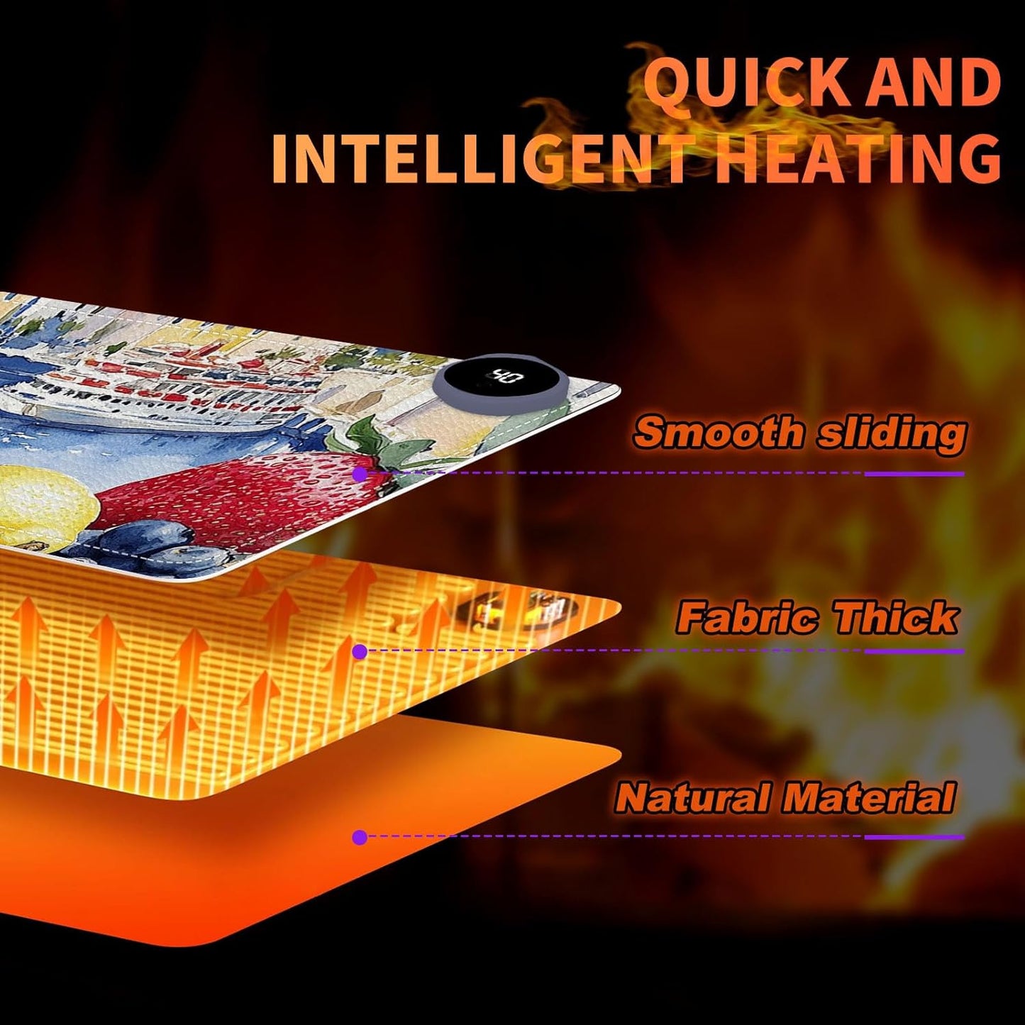 Heated Mouse Pad 31.5x13 in 3-Temp Fast Heating Desk Mat with Auto Timer Warmer for Hands Wrist Pain Relief Waterproof Keyboard Mat for Office, Gaming, Home, Sweet Treats Garden