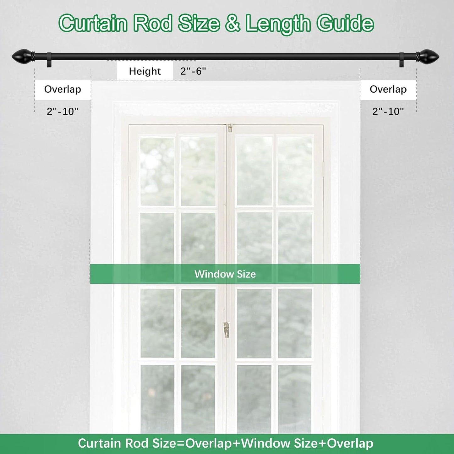 Curtain Rods for Windows 16 to 48 inches, Curtain Rod Max Adjustable Length to 60 in, Drapery Rod 1 inch Diameter with Modern Knobs Finials (Black, 16" to 48" - Set of 1)