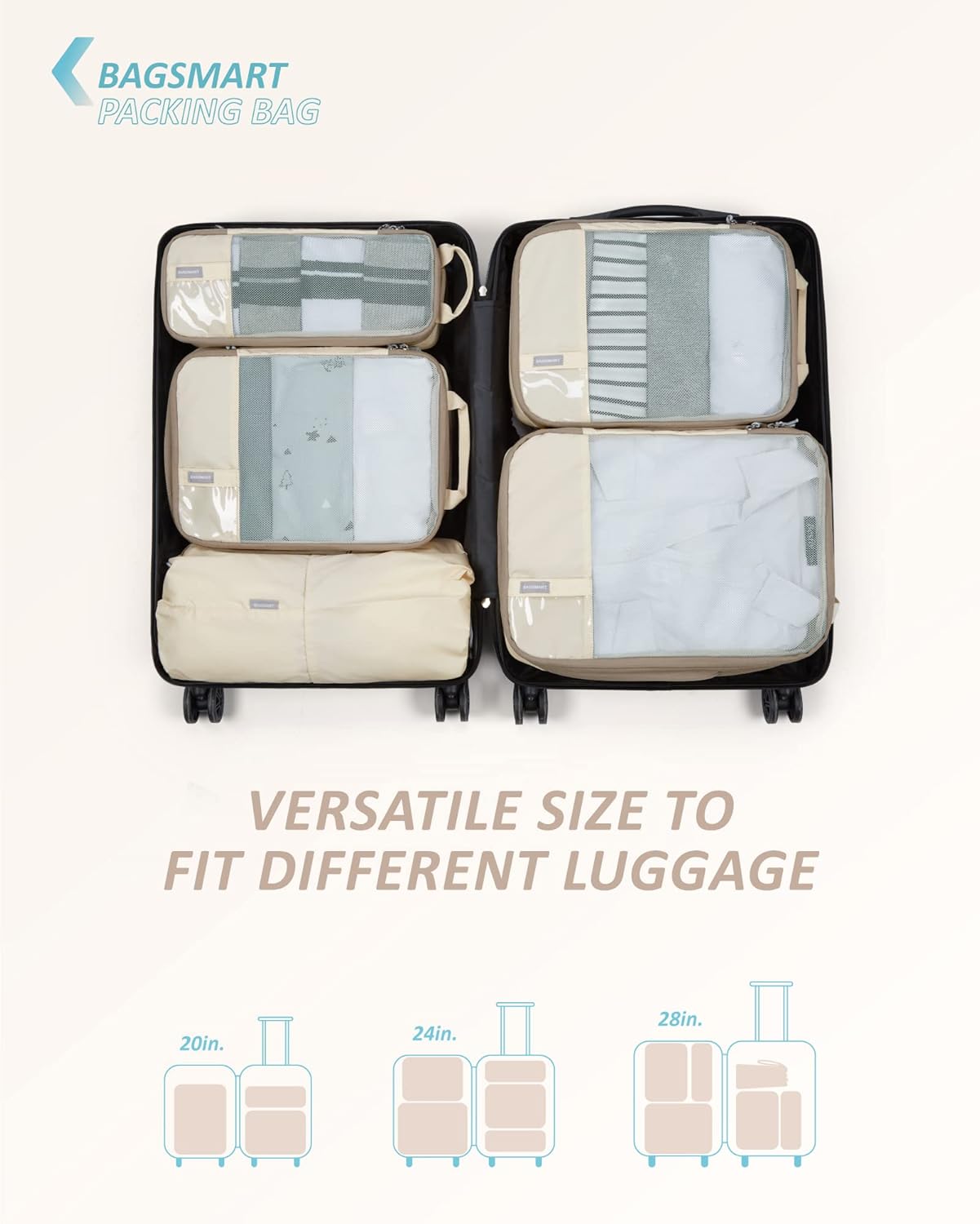 BAGSMART 6 Set /4 Set/2 Set Compression Packing Cubes for Travel, Lightweight Luggage Organizer Bags, Durable Space Saver Bags Travel Essentials