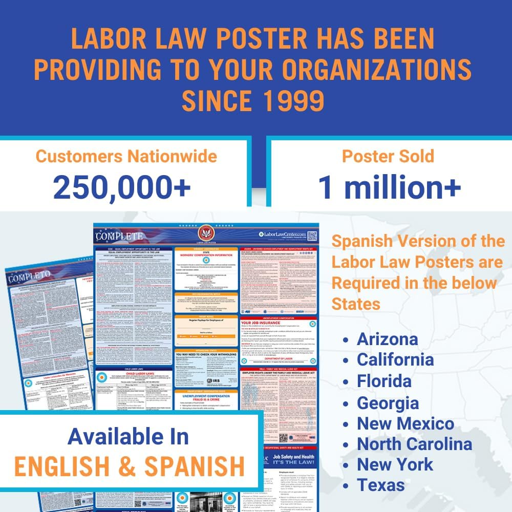 2025 New Mexico Labor Law Poster - State, Federal, OSHA Compliant - Workplace Required Posting for Employees - English Employment Poster- UV Laminated Waterproof - 26" x 39.5”- English